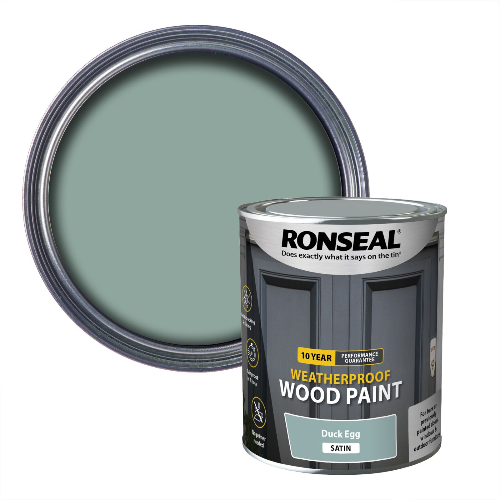 Ronseal 10 Year Weatherproof Wood Paint Duck egg Satin Exterior Wood paint, 750ml Tin