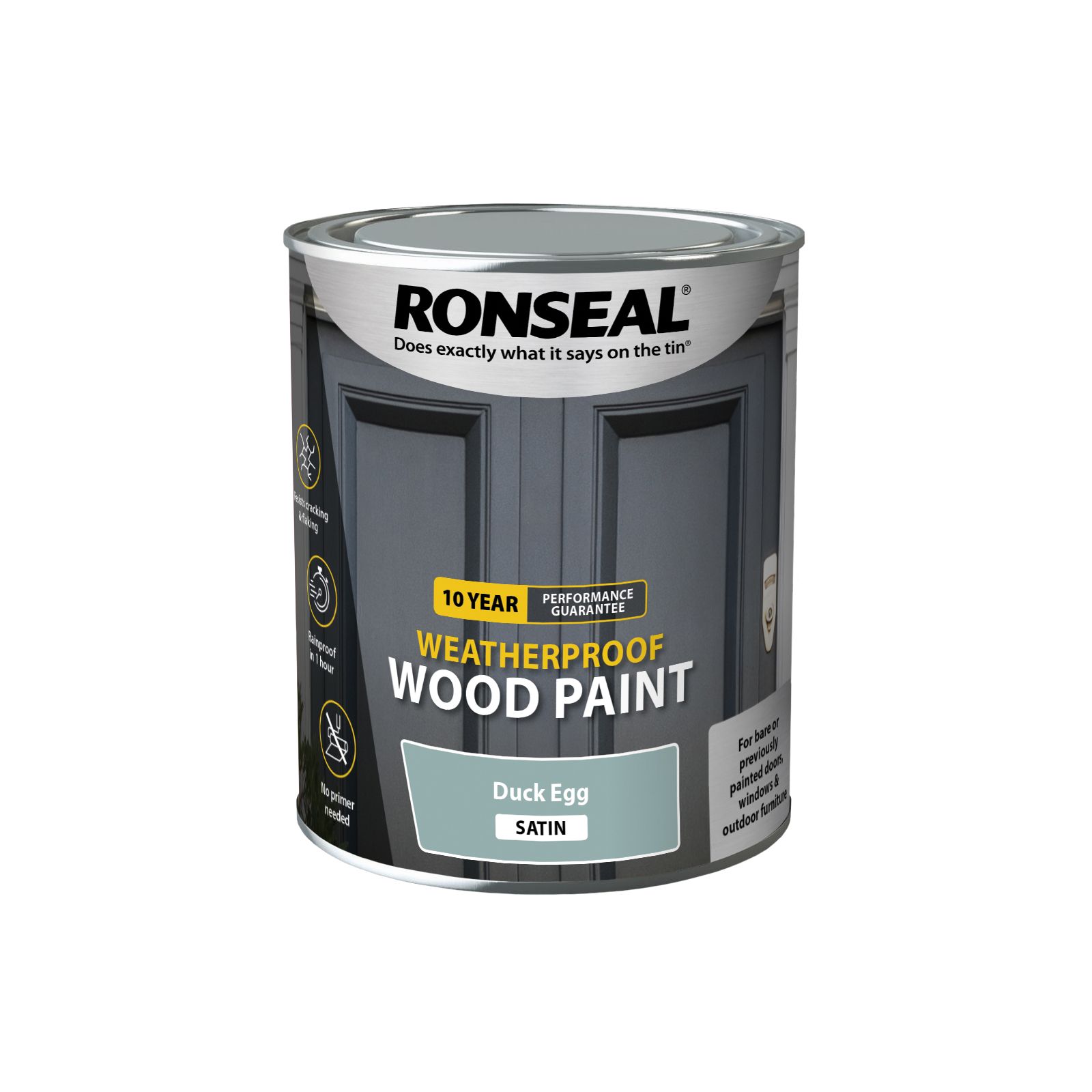 Ronseal 10 Year Weatherproof Wood Paint Duck egg Satin Exterior Wood paint, 750ml Tin