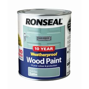 Ronseal 10 Year Weatherproof Wood Paint Duck egg Satin Exterior Wood paint, 750ml Tin