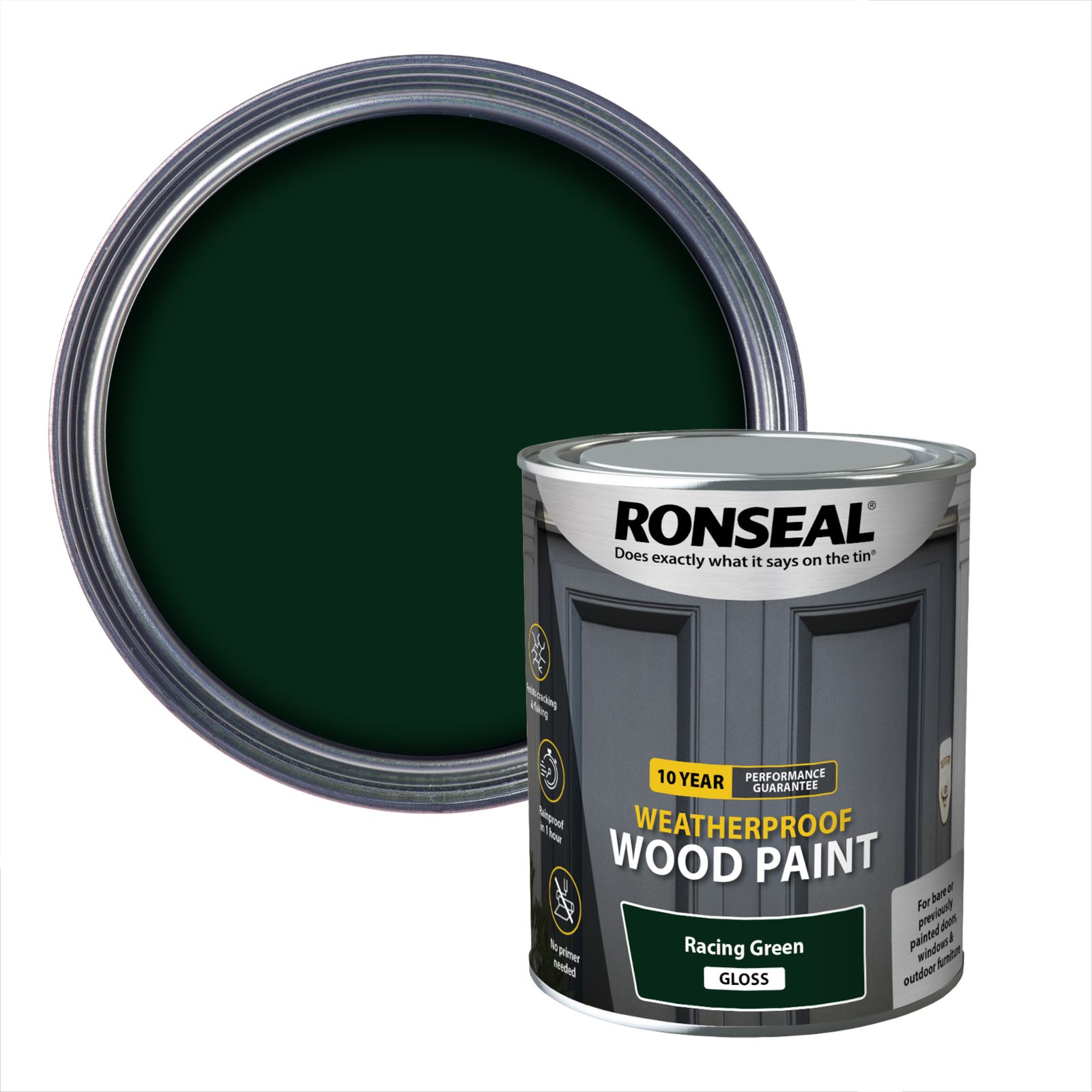 Ronseal 10 Year Weatherproof Wood Paint Racing green Gloss Exterior Wood paint, 750ml Tin