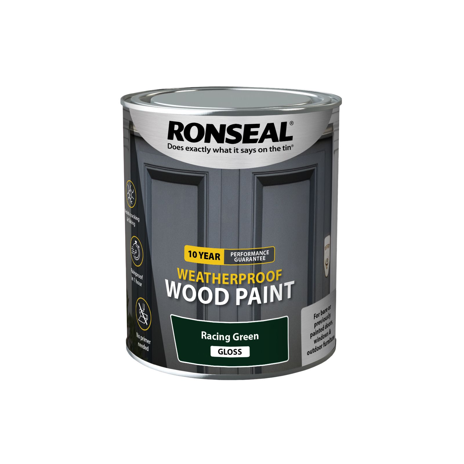 Ronseal 10 Year Weatherproof Wood Paint Racing green Gloss Exterior Wood paint, 750ml Tin