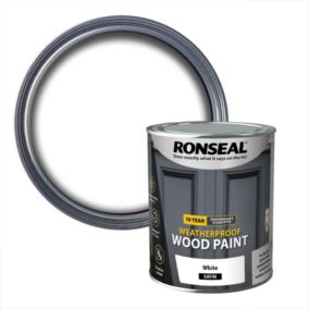 Ronseal 10 Year Weatherproof Wood Paint White Satin Exterior Wood paint, 750ml Tin
