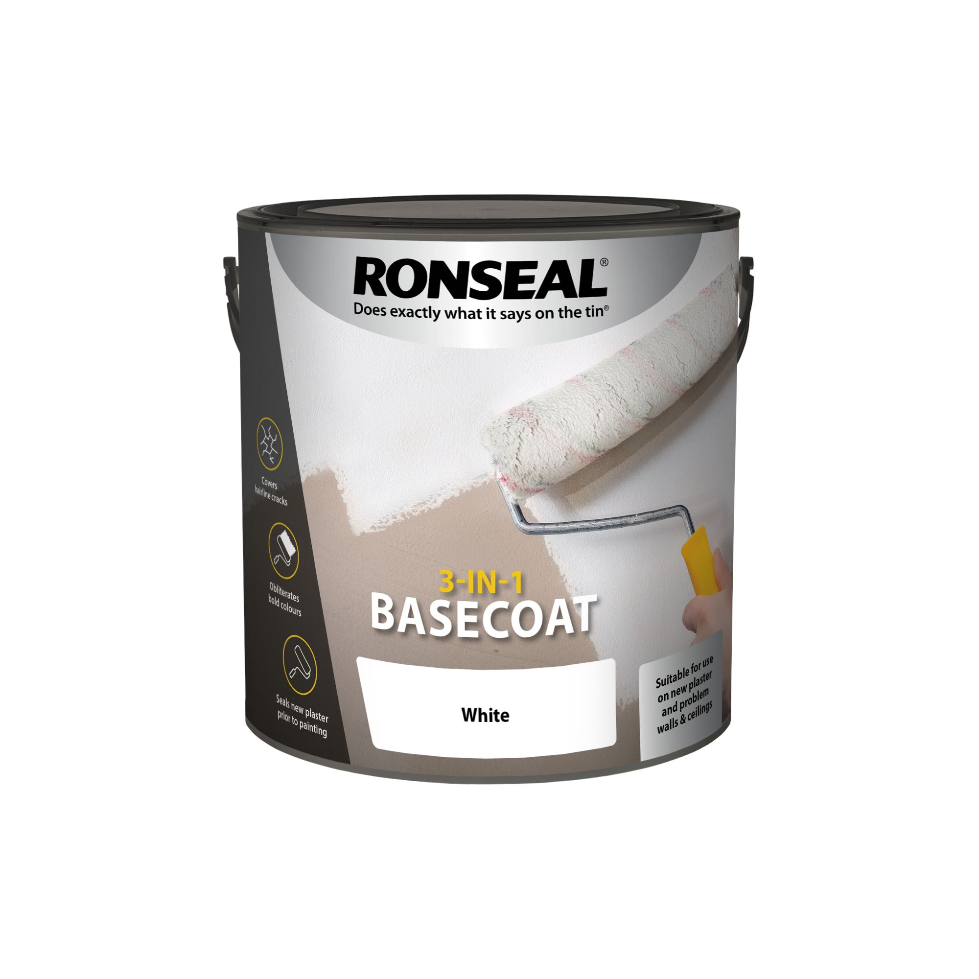 Ronseal 3-in-1 White Matt Wall & ceiling Plasterboard Basecoat, 2.5L