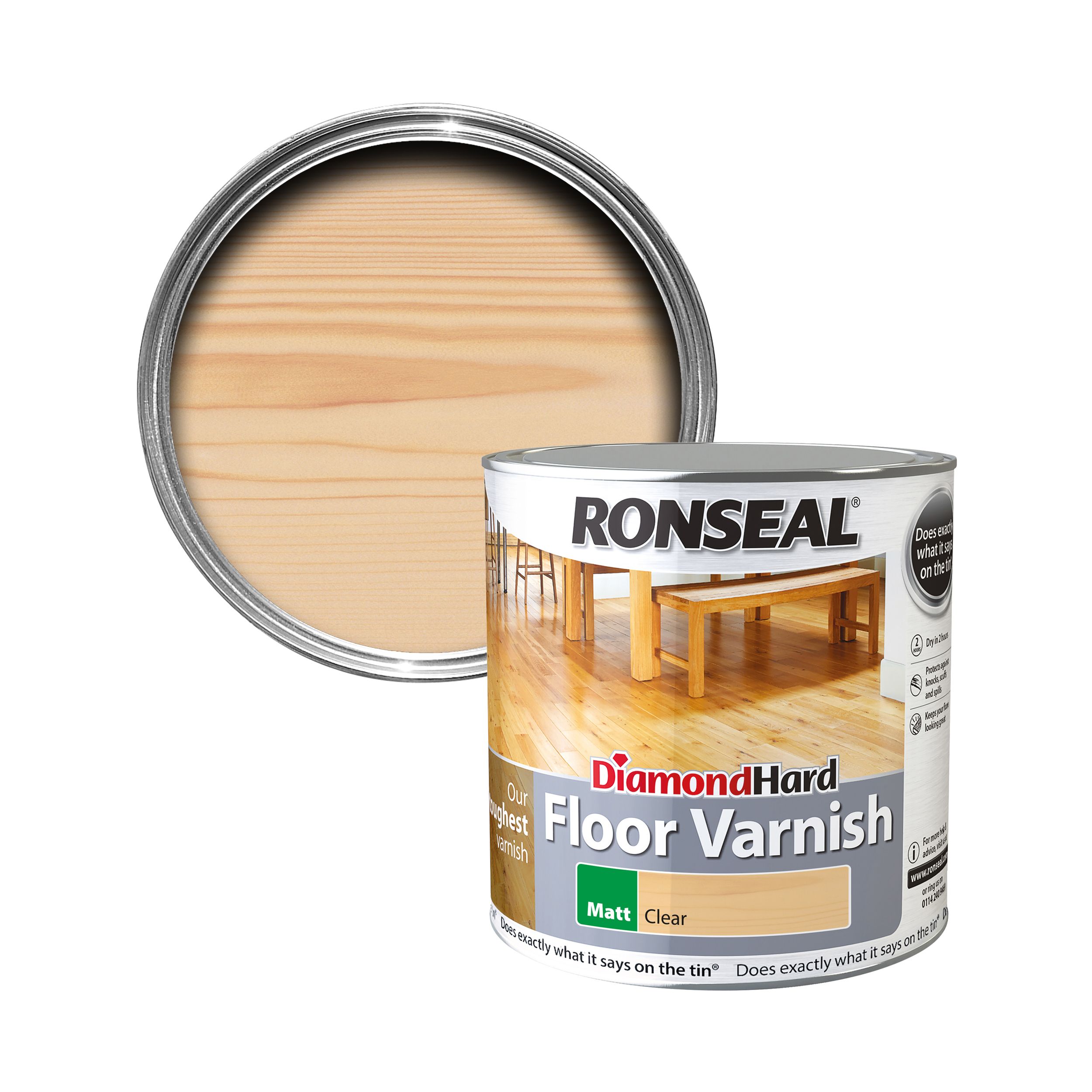 Ronseal Diamond Clear Matt Wood Floor Varnish, 2.5L