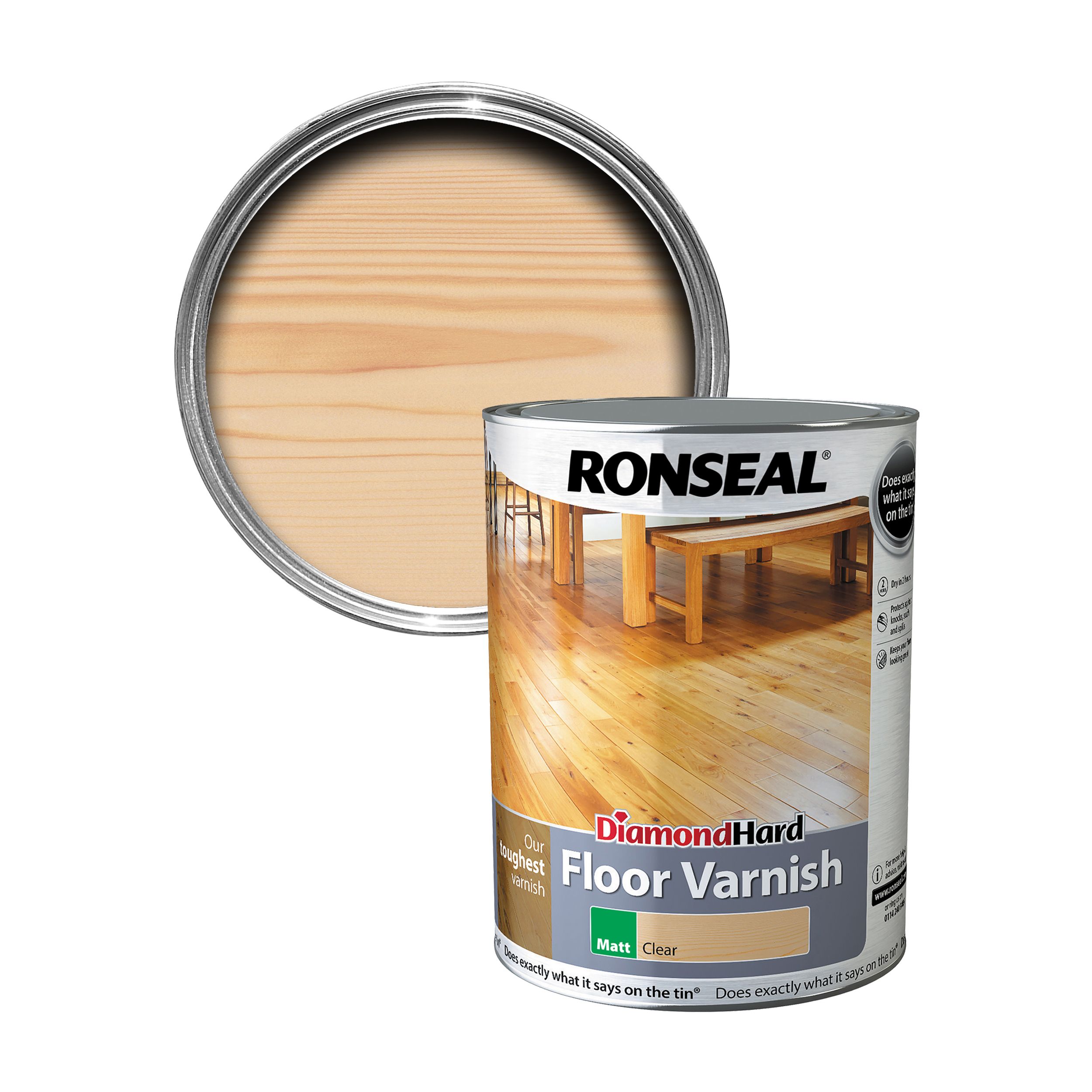 Ronseal Diamond Clear Matt Wood Floor Varnish, 5L