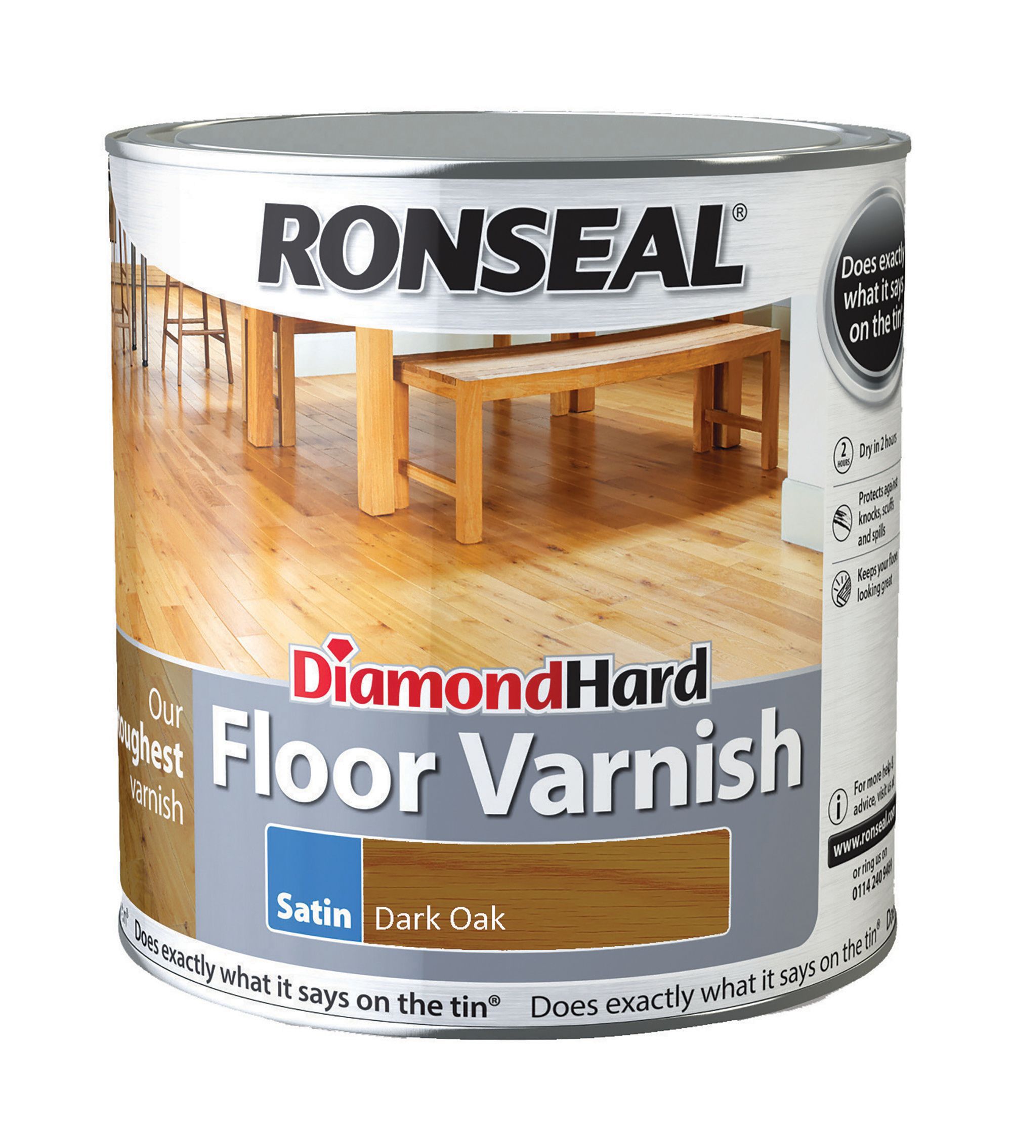 Ronseal Diamond Hard Dark Oak Satin Floor Wood Varnish 2 5l Tradepoint