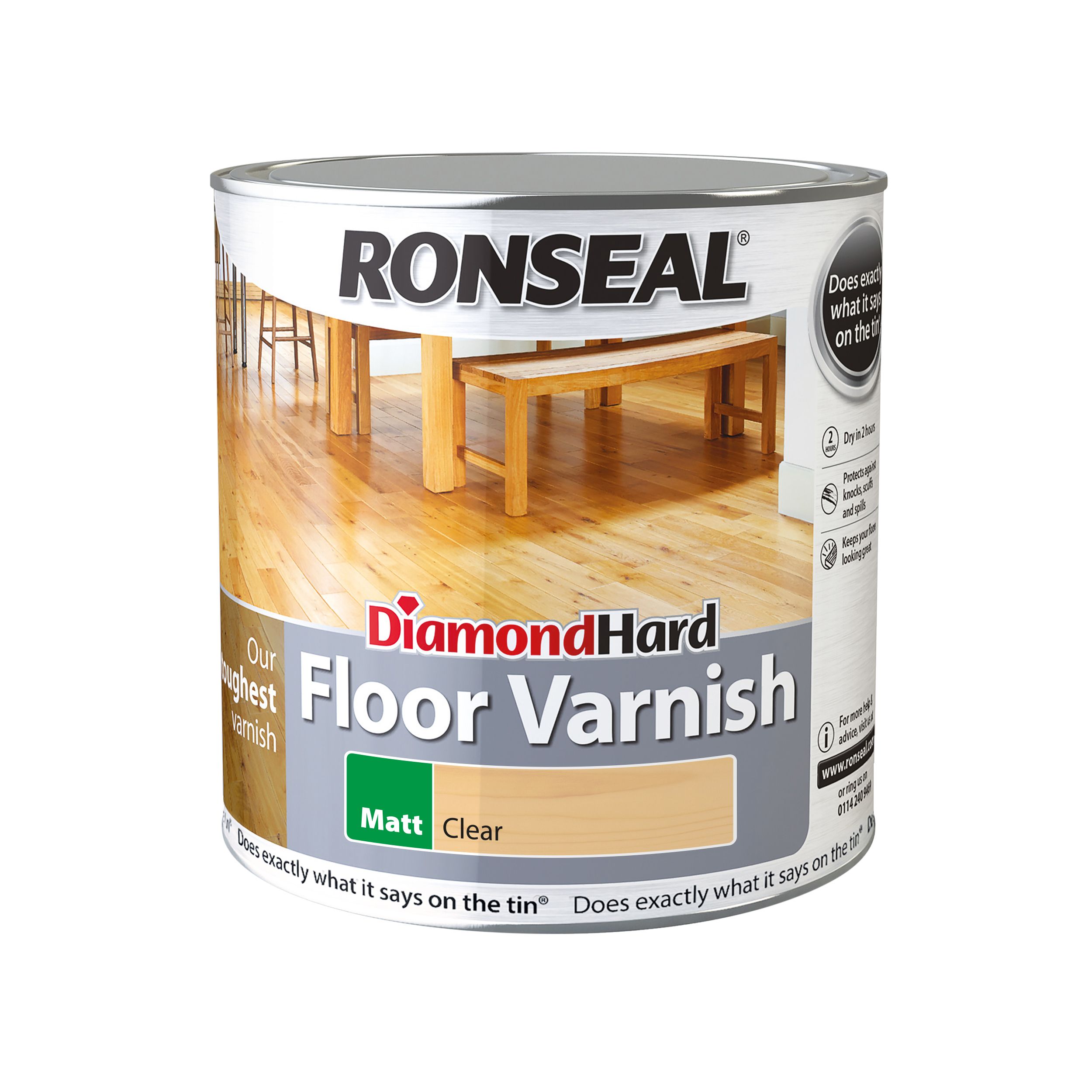 Ronseal Diamond Hard Floor Varnish Clear Matt Wood Floor Varnish, 2.5L