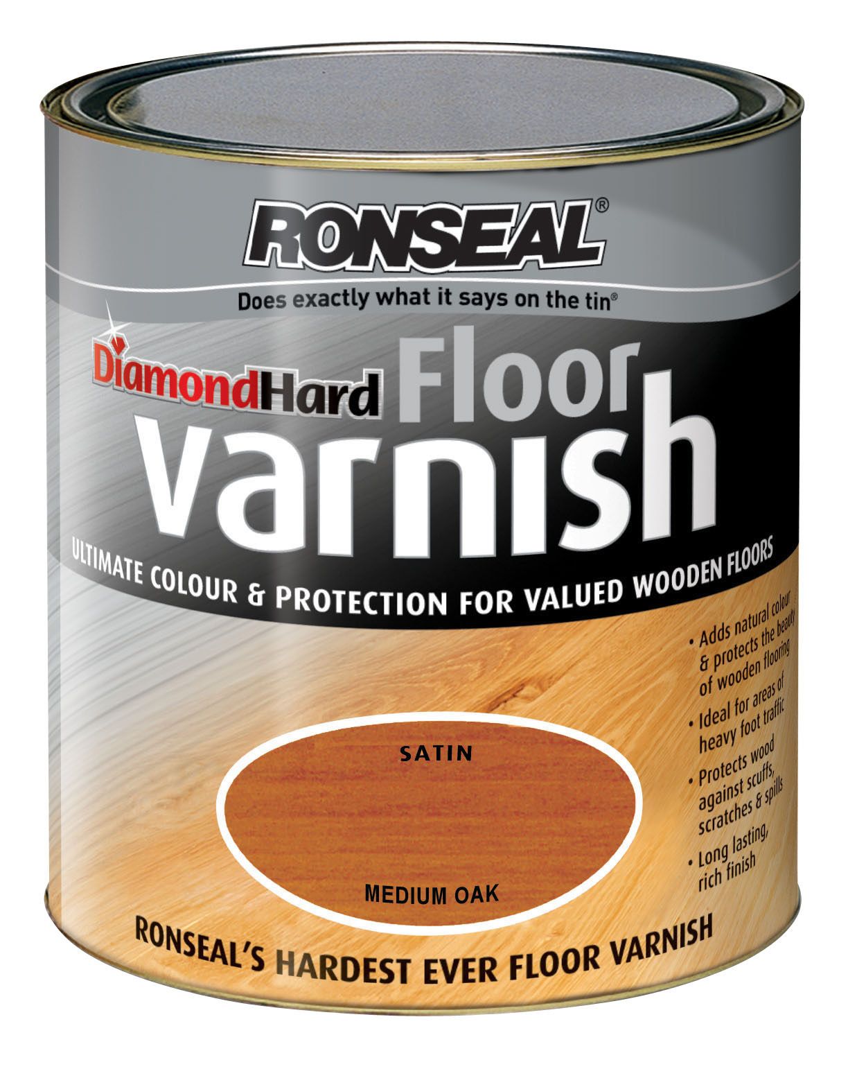 Ronseal Diamond hard Medium oak Satin Floor Wood varnish, 2.5L Tradepoint