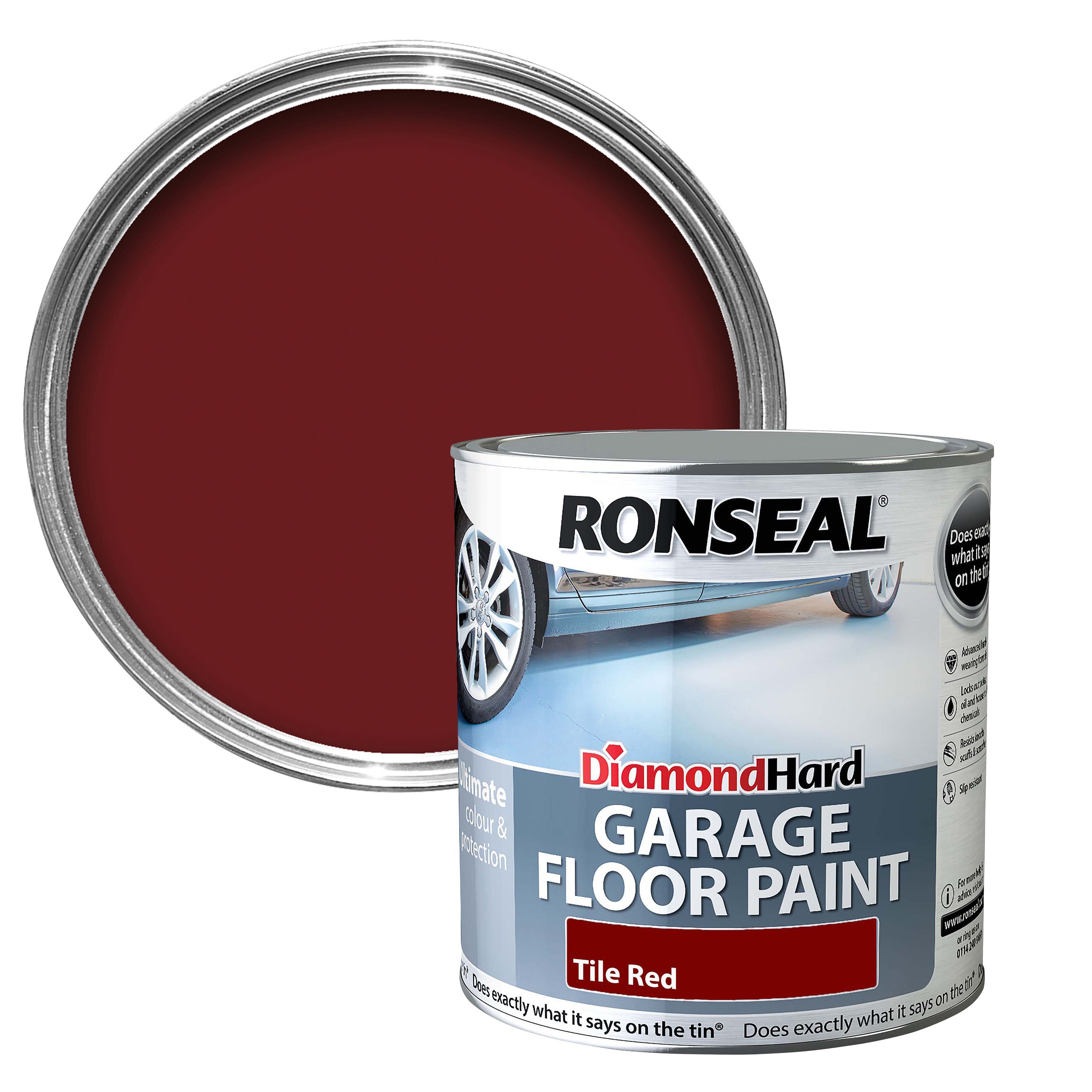 Ronseal Diamond hard Tile red Satin Garage floor paint, 2.5L Tradepoint