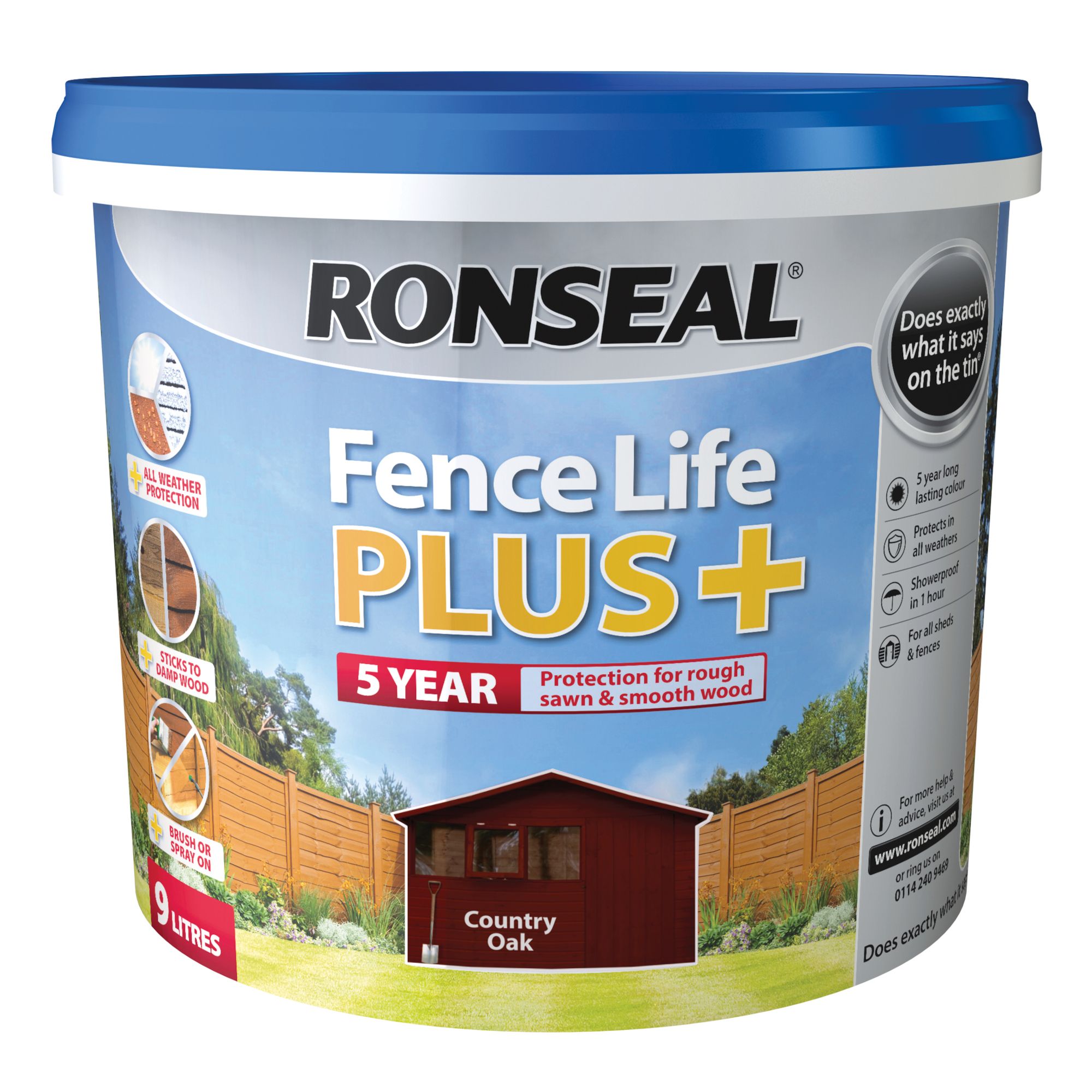 Ronseal Fence Life Plus Country oak Matt Exterior Fence & shed Wood paint, 9L Tub