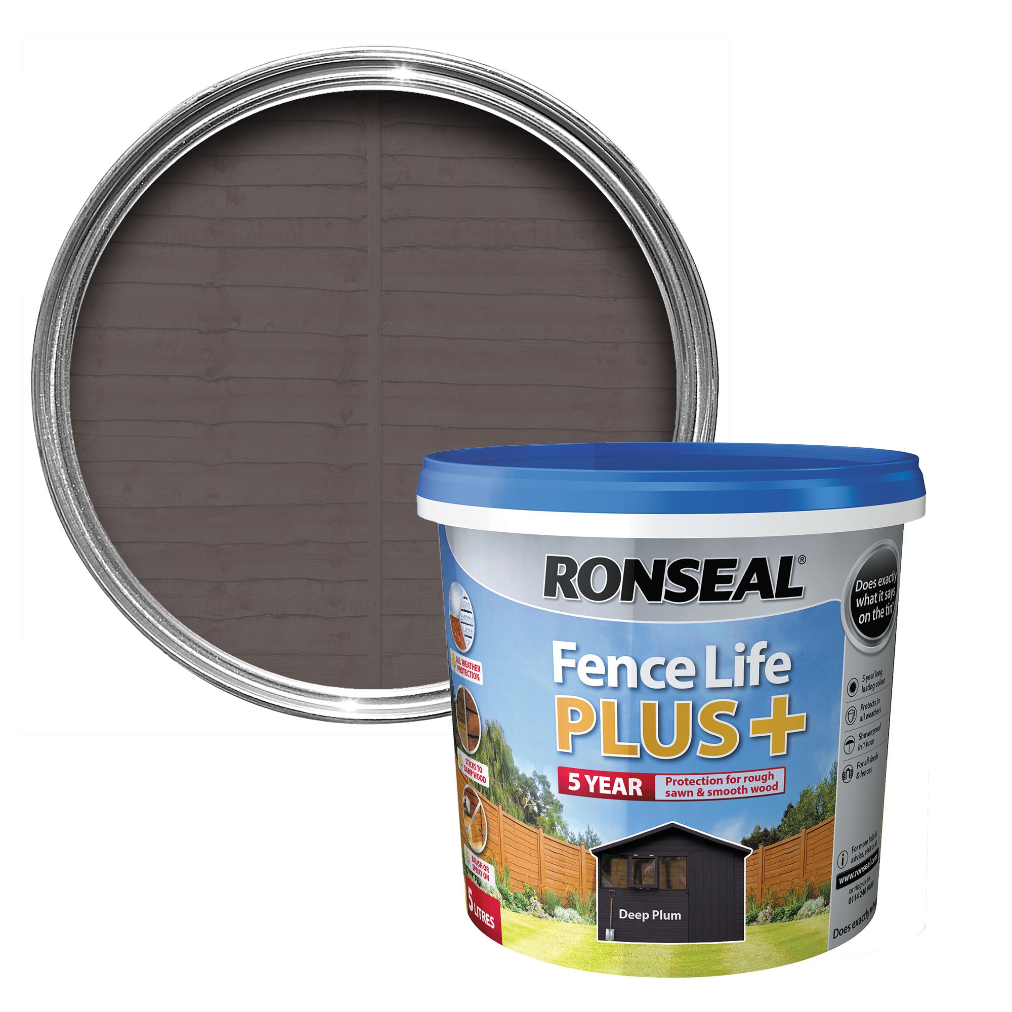 Ronseal Fence Life Plus Deep plum Matt Fence & shed Treatment, 5L