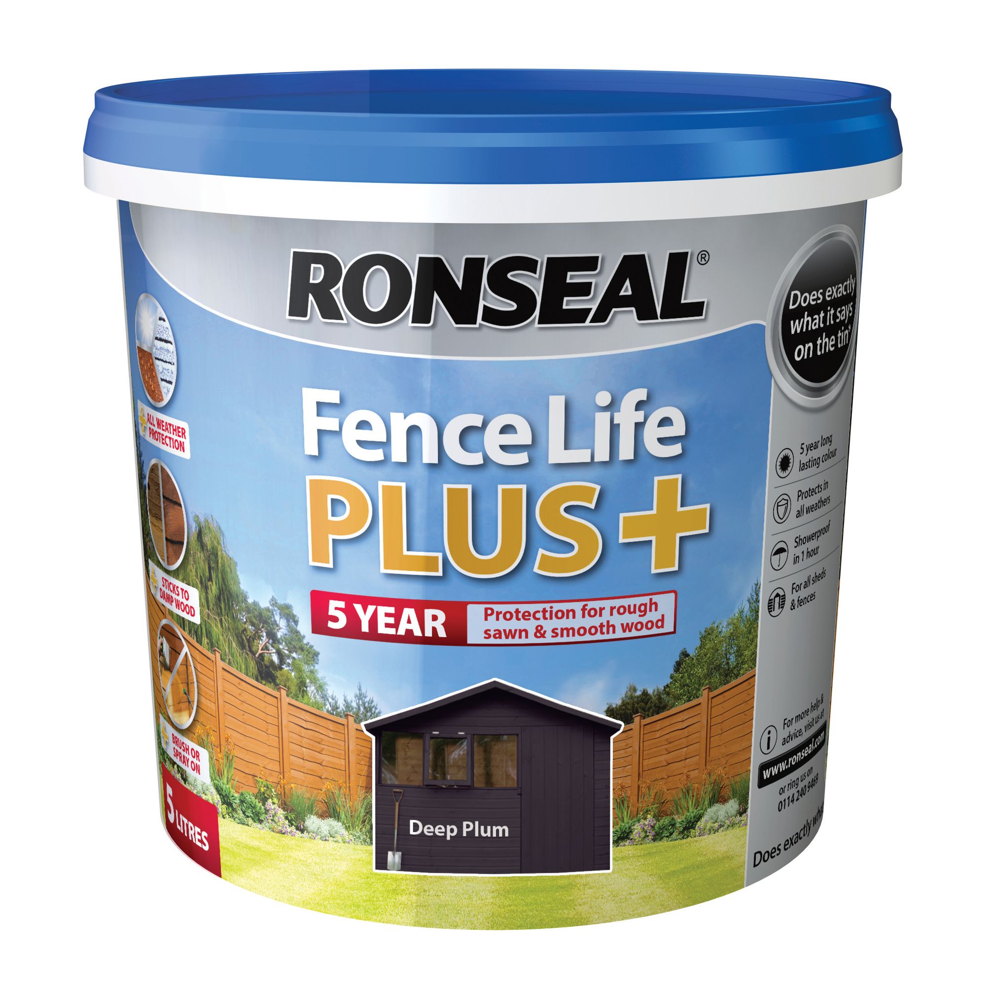Ronseal Fence Life Plus Deep plum Matt Fence & shed Treatment, 5L