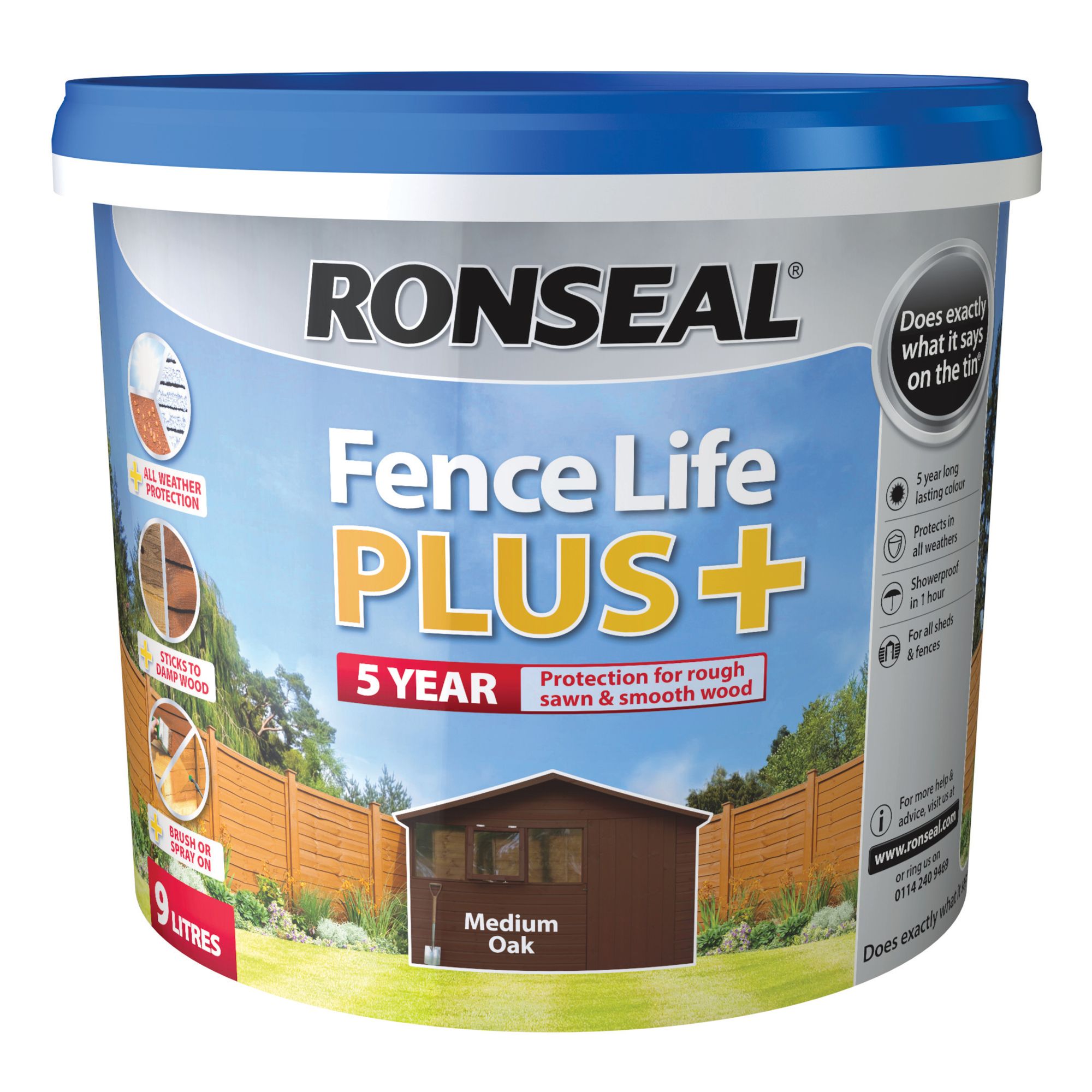 Ronseal Fence Life Plus Medium oak Matt Exterior Fence & shed Wood paint, 9L Tub