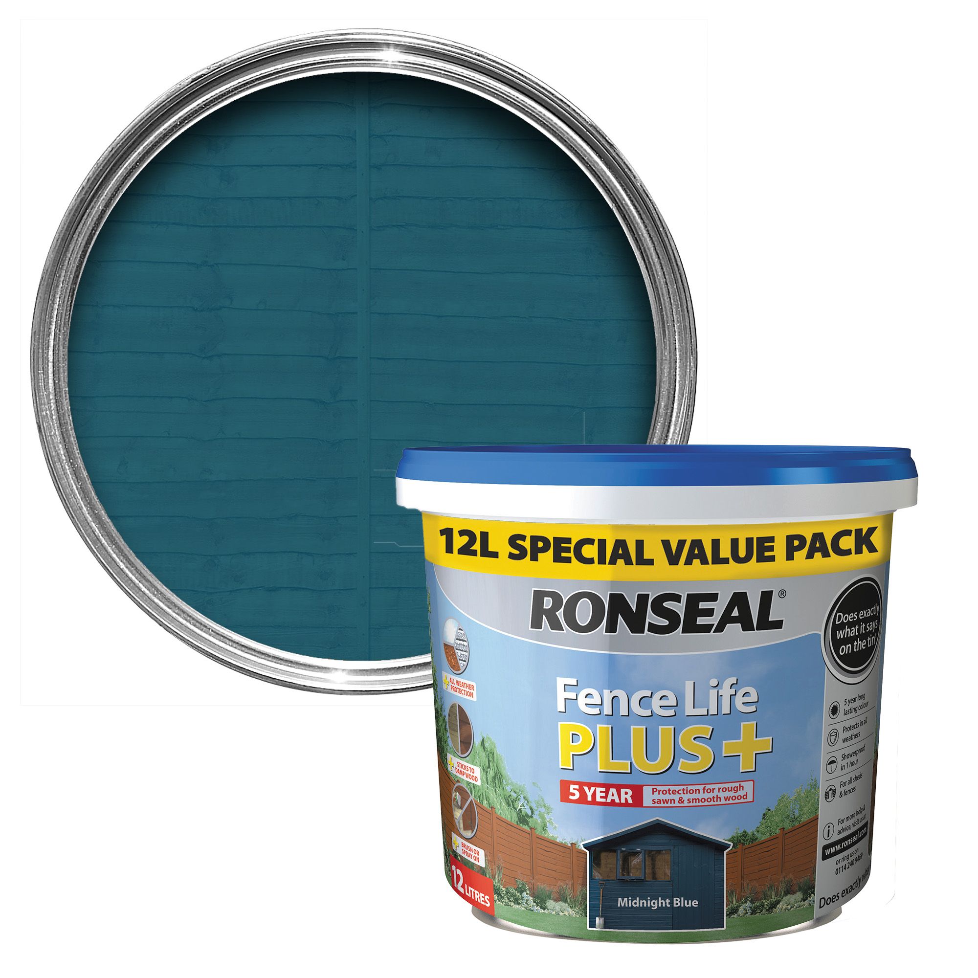 Ronseal Fence life plus Midnight blue Matt Fence & shed Treatment, 12L