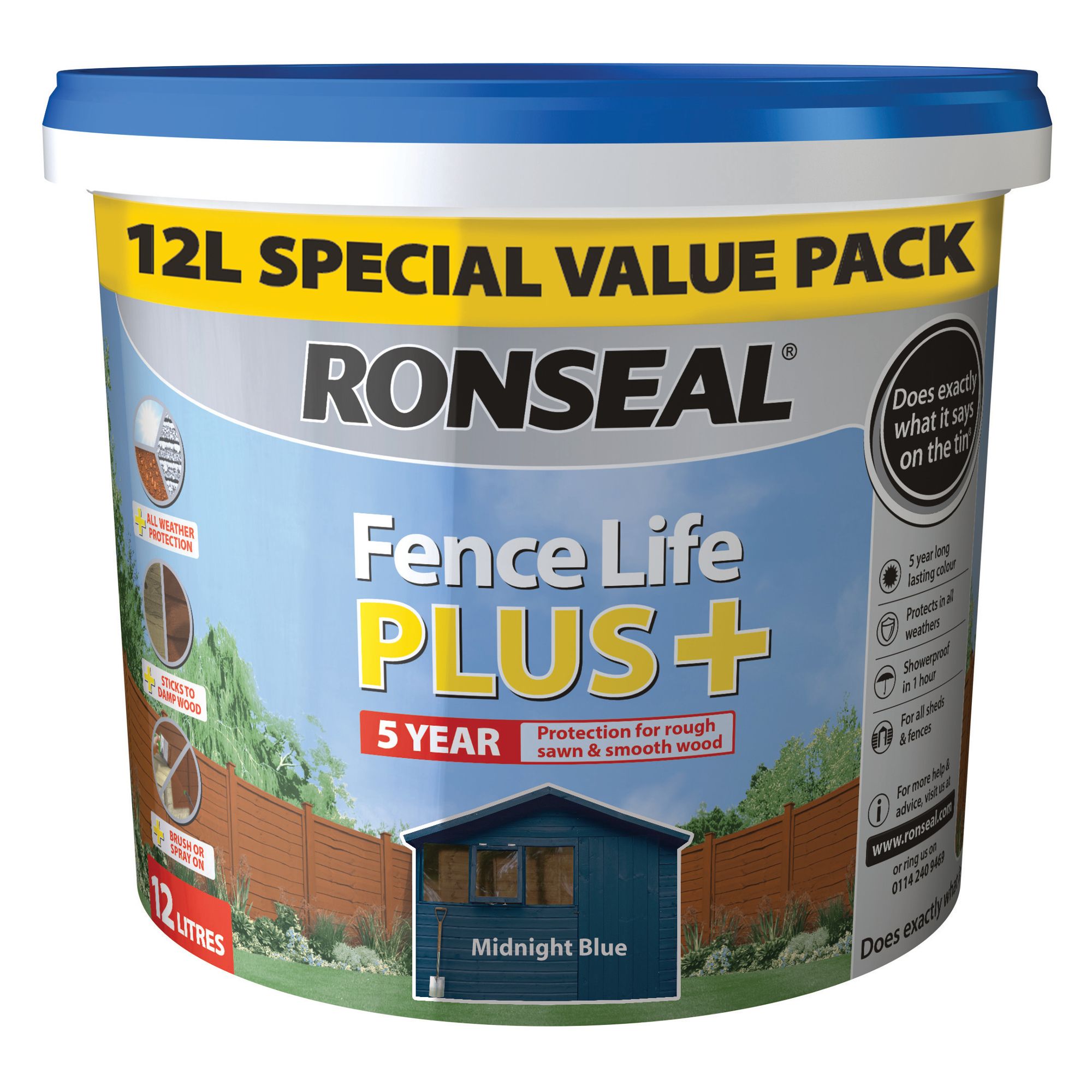 Ronseal Fence life plus Midnight blue Matt Fence & shed Treatment, 12L