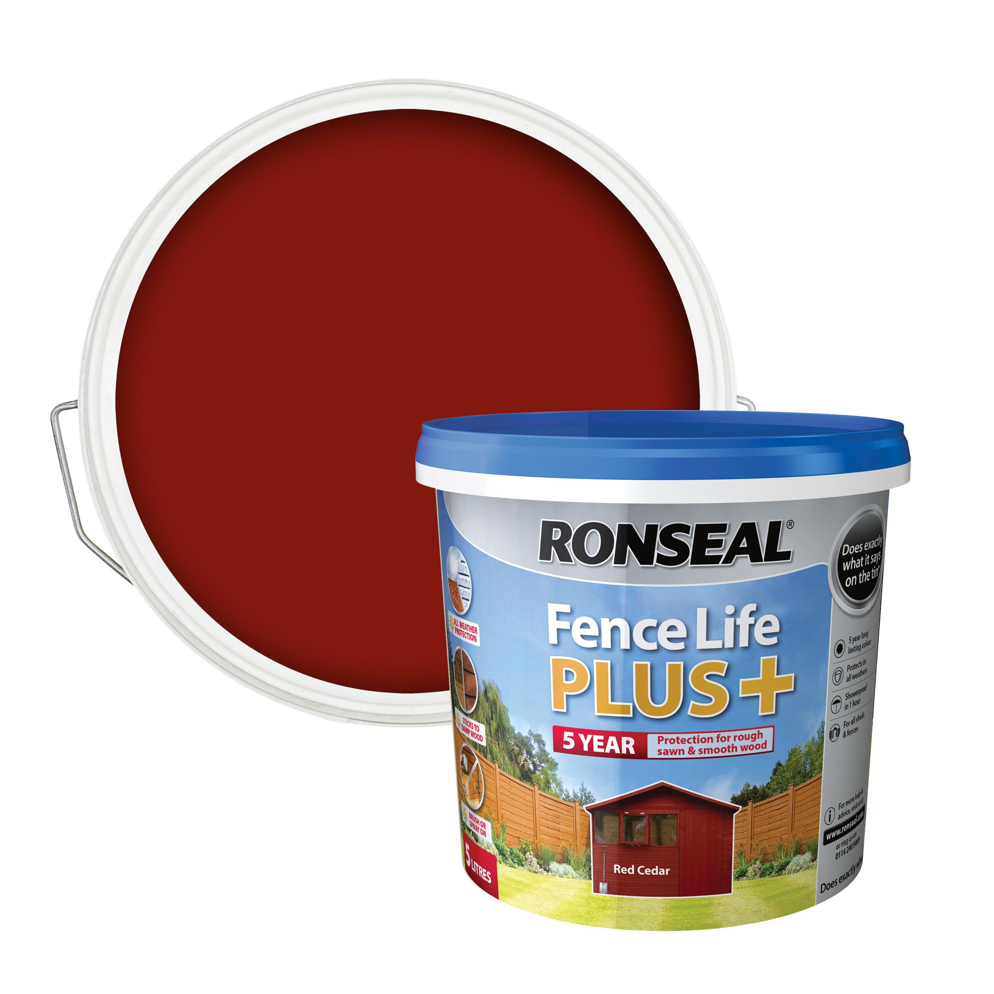 Ronseal Fence life plus Red cedar Matt Exterior Fence & shed Wood paint, 5L Tub