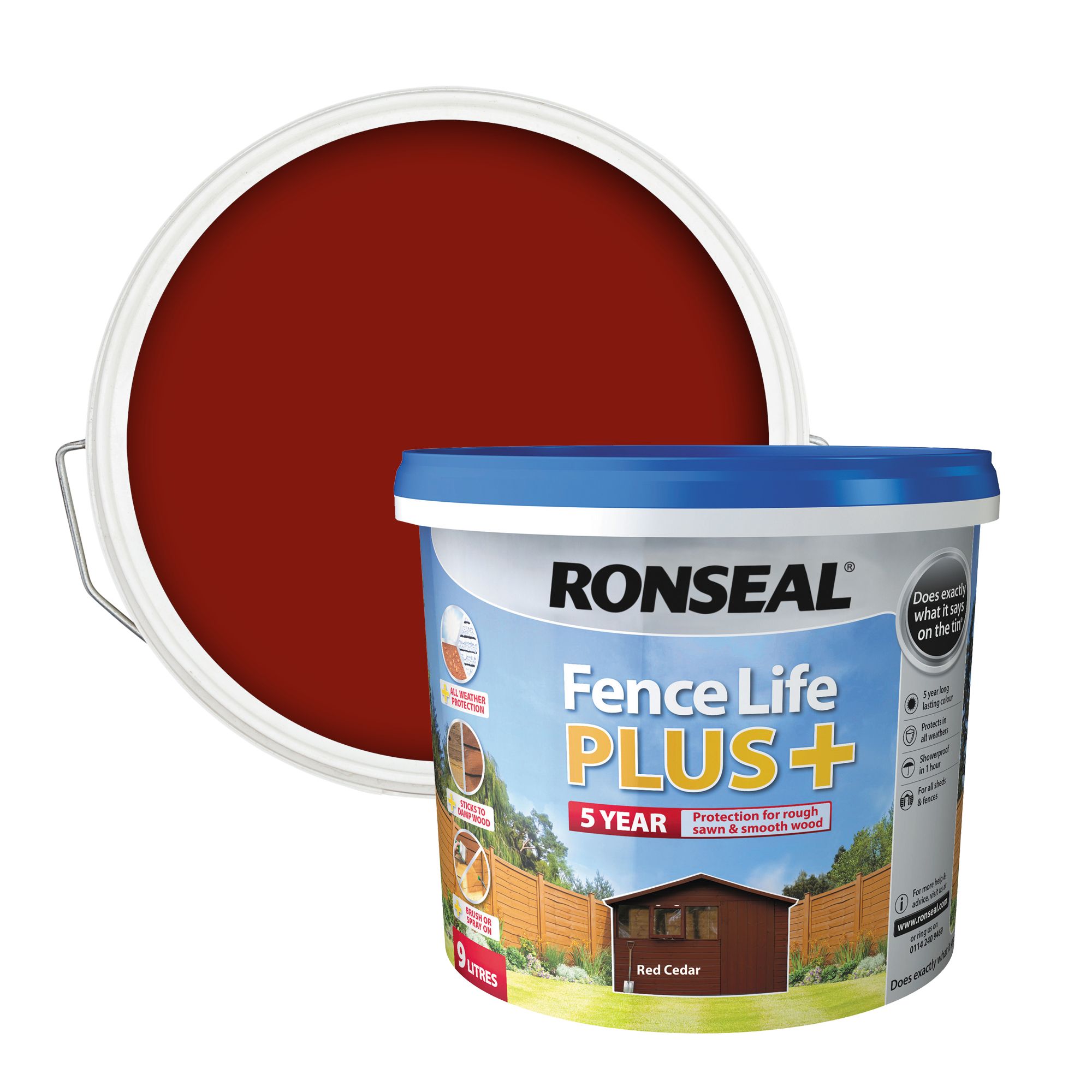 Ronseal Fence Life Plus Red cedar Matt Exterior Fence & shed Wood paint, 9L Tub