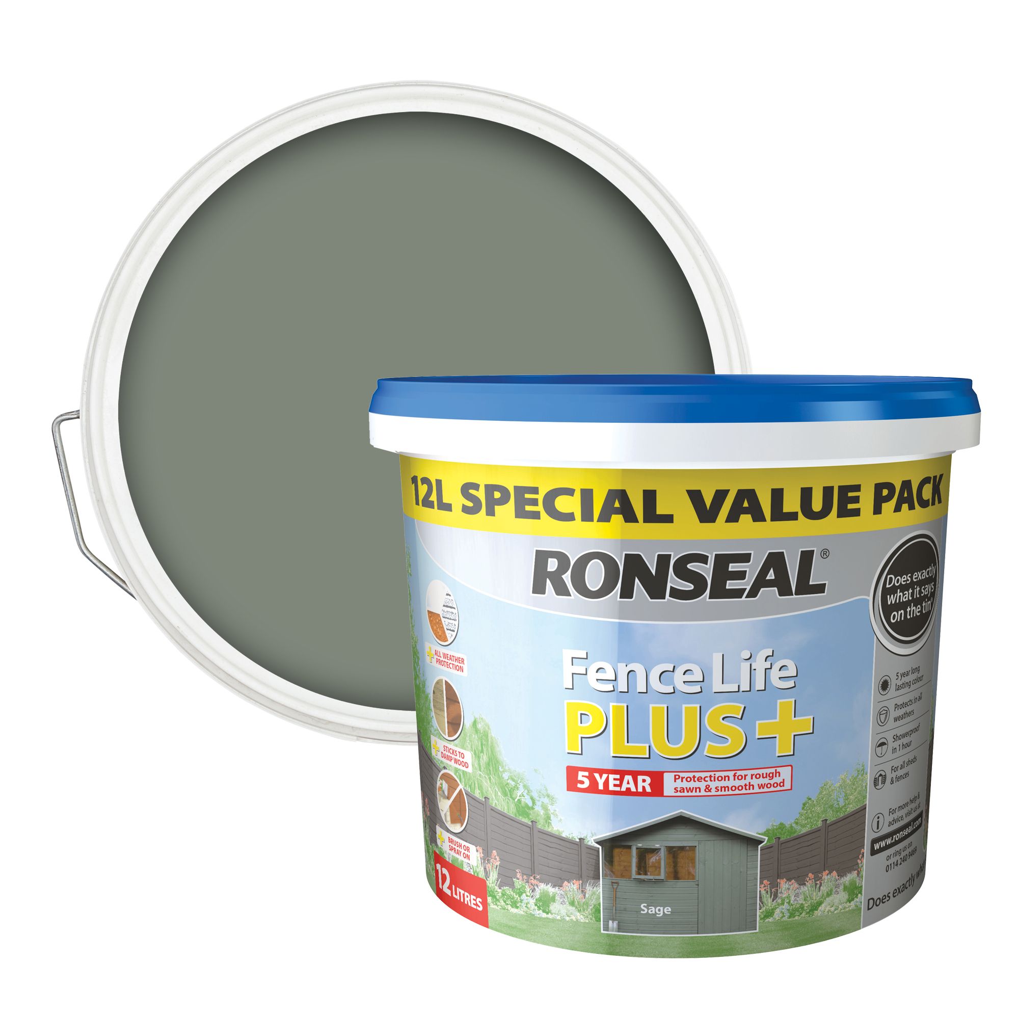 Ronseal Fence life plus Sage Matt Fence & shed Treatment, 12L Tradepoint