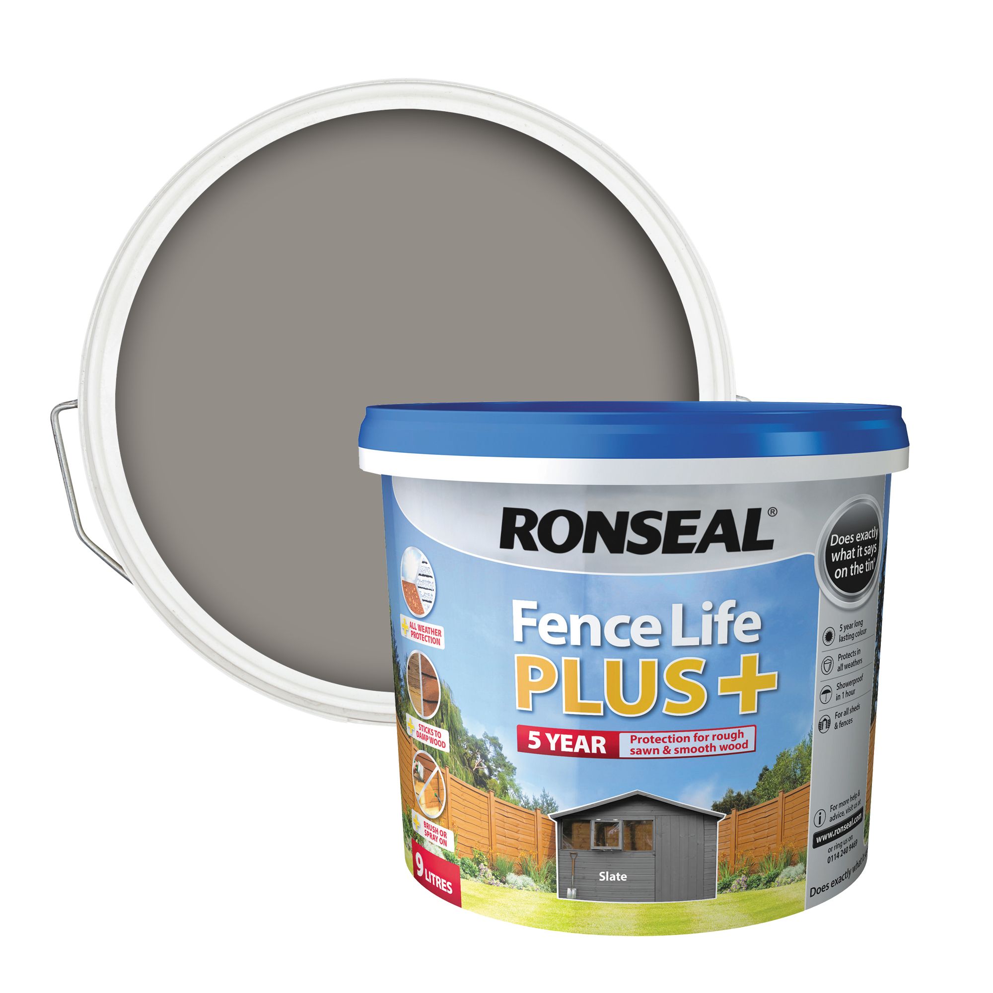 Ronseal Fence Life Plus Slate Matt Exterior Fence & shed Wood paint, 9L Tub