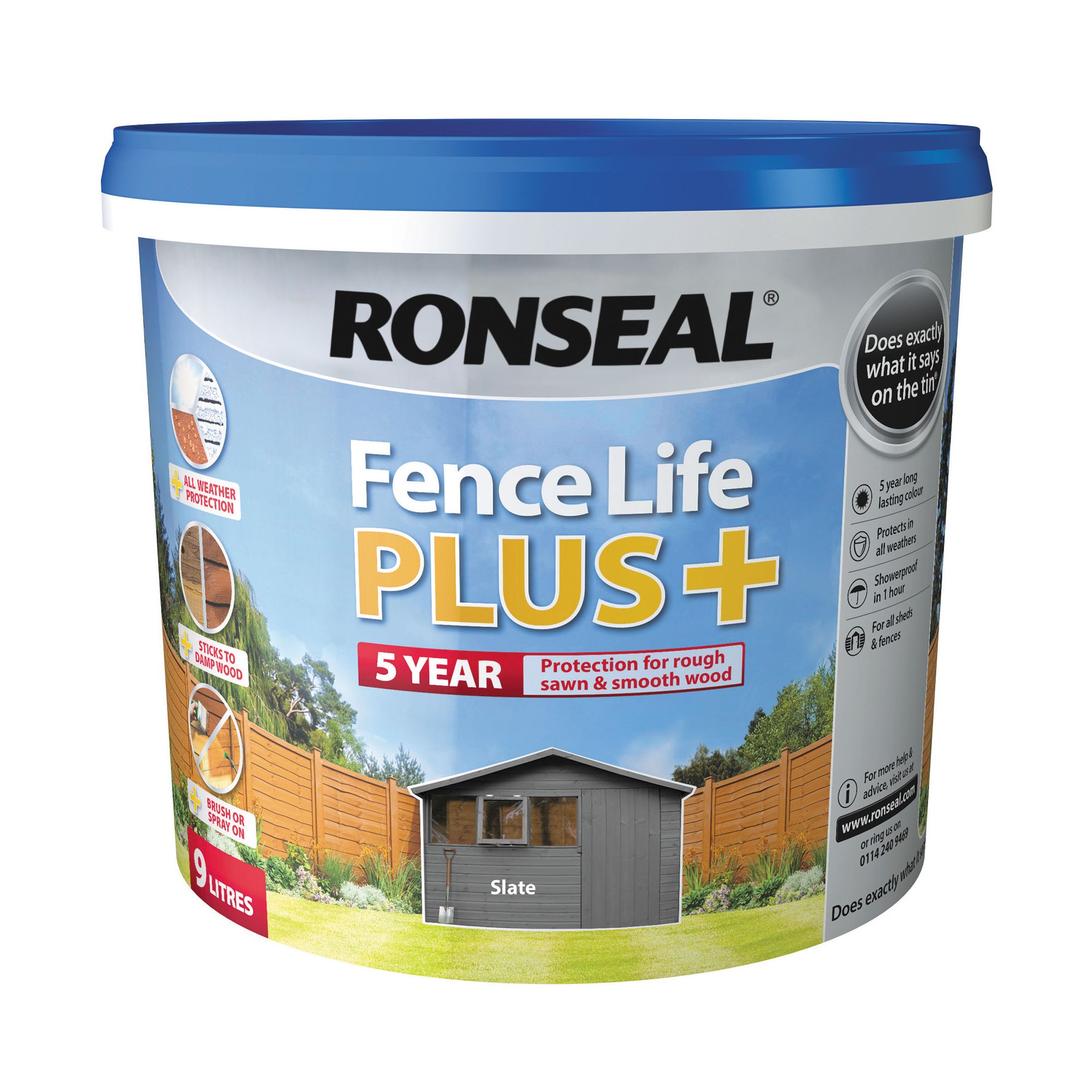 Ronseal Fence Life Plus Slate Matt Exterior Fence & shed Wood paint, 9L Tub