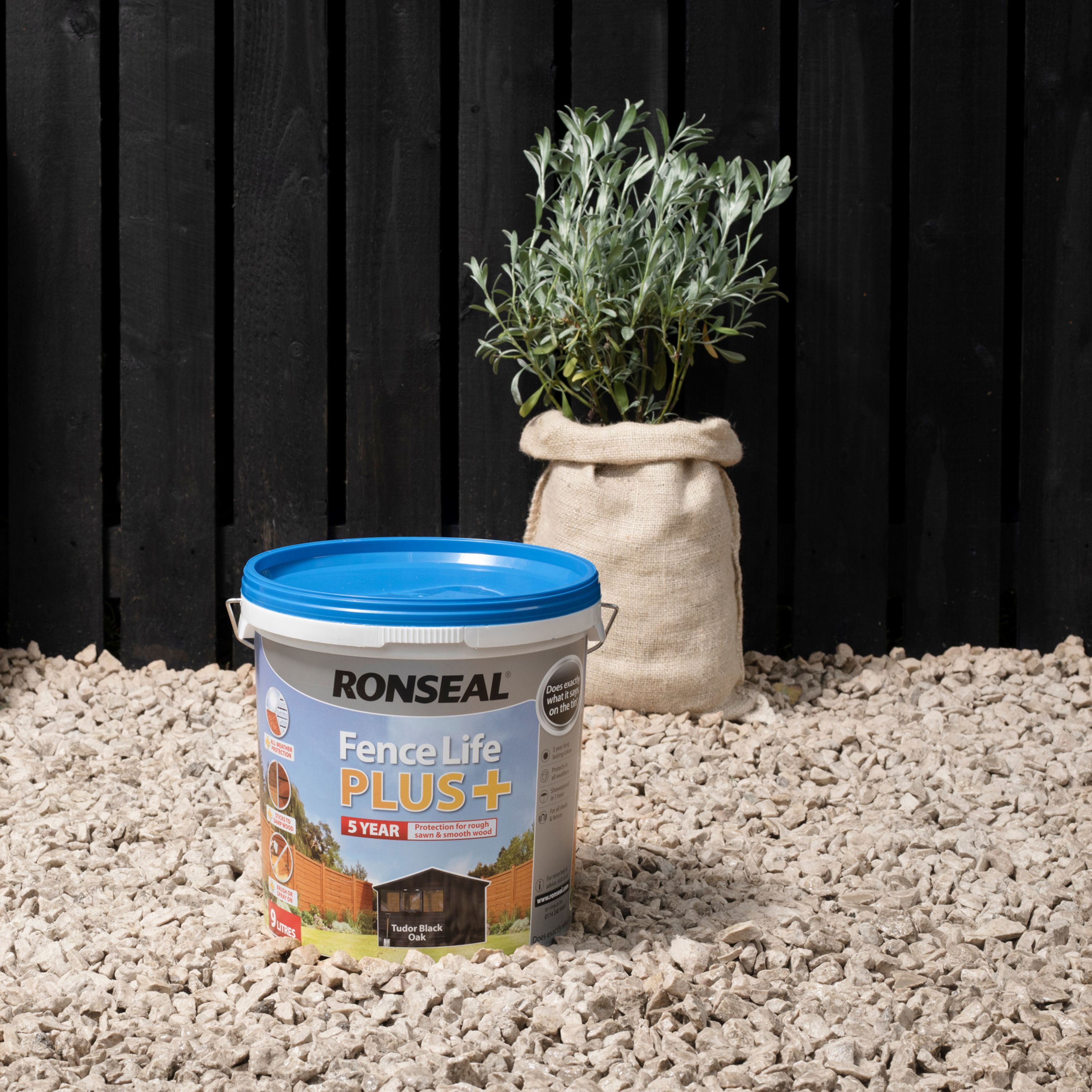 Ronseal Fence Life Plus Tudor black oak Matt Exterior Fence & shed Wood paint, 9L Tub