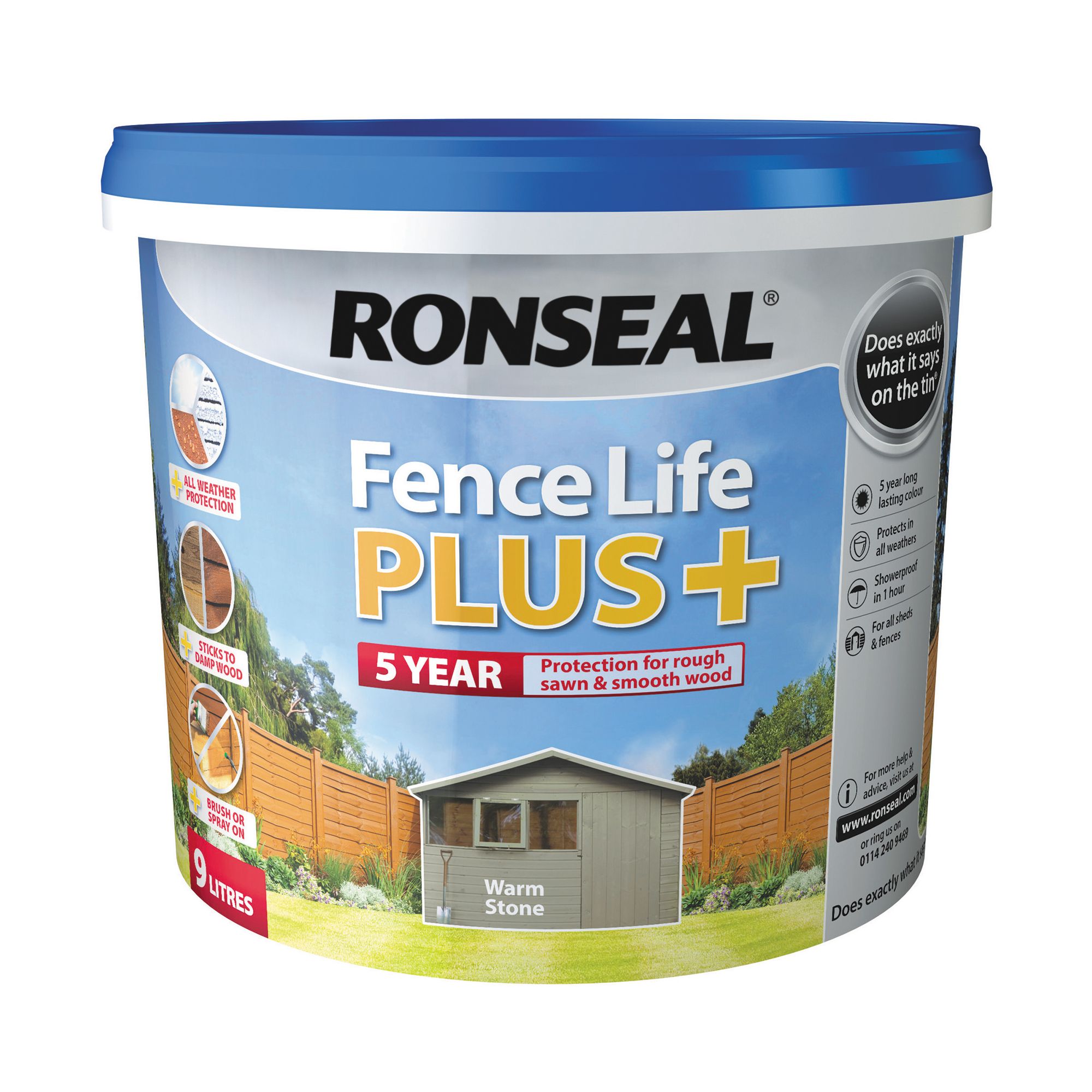 Ronseal Fence Life Plus Warm stone Matt Exterior Fence & shed Wood paint, 5L Tub