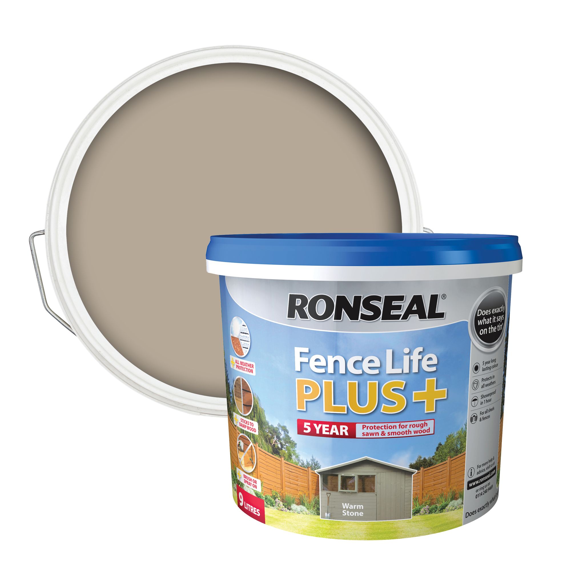 Ronseal Fence Life Plus Warm stone Matt Exterior Fence & shed Wood paint, 9L Tub