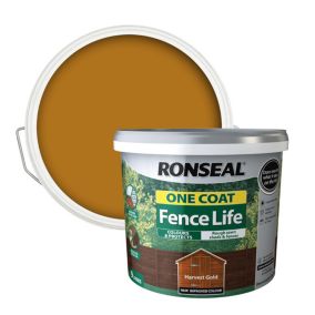 Ronseal One Coat Fence Life Harvest gold Matt Exterior Wood paint, 9L Tub