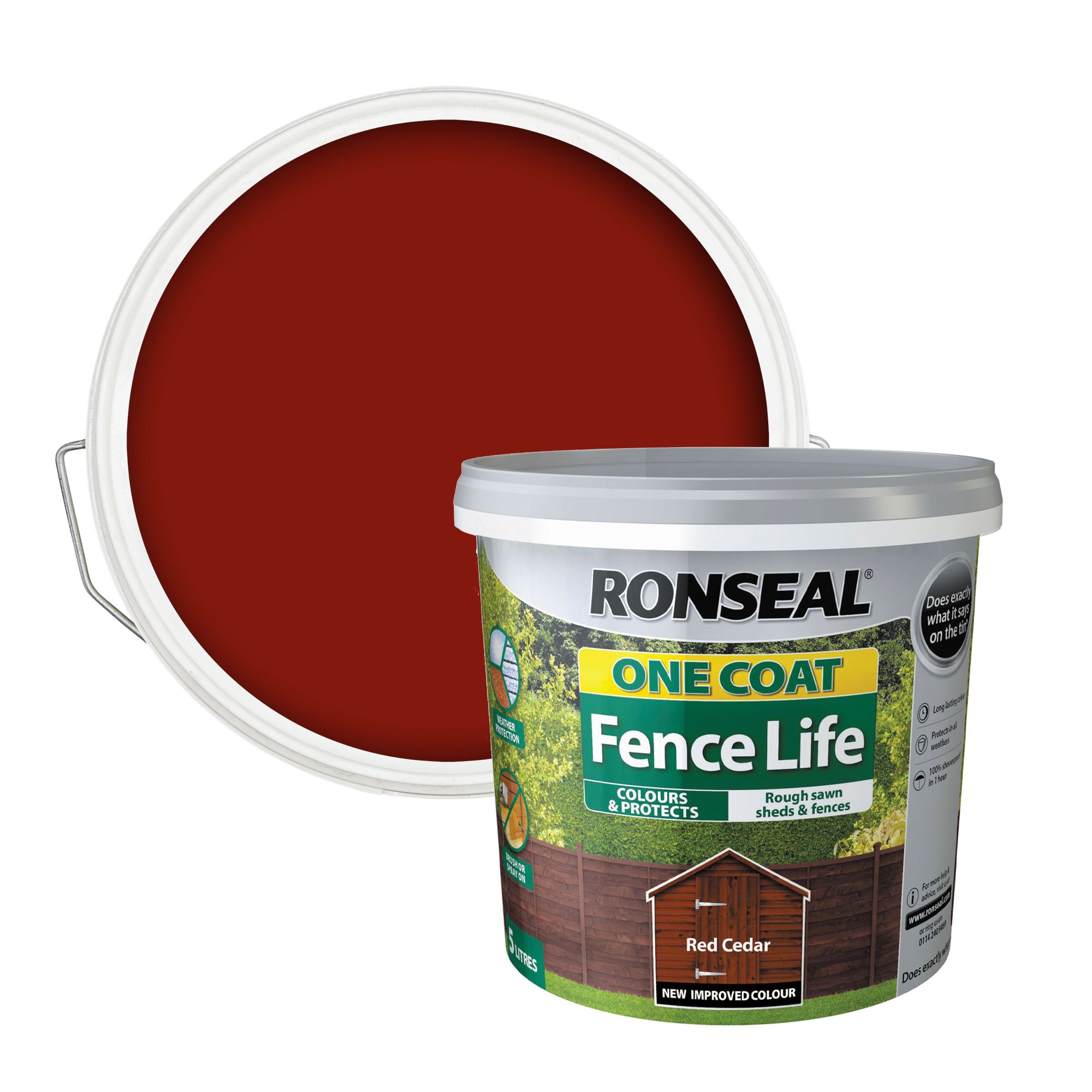 Ronseal One Coat Fence Life Red cedar Matt Exterior Fence & shed Wood paint, 5L Tub