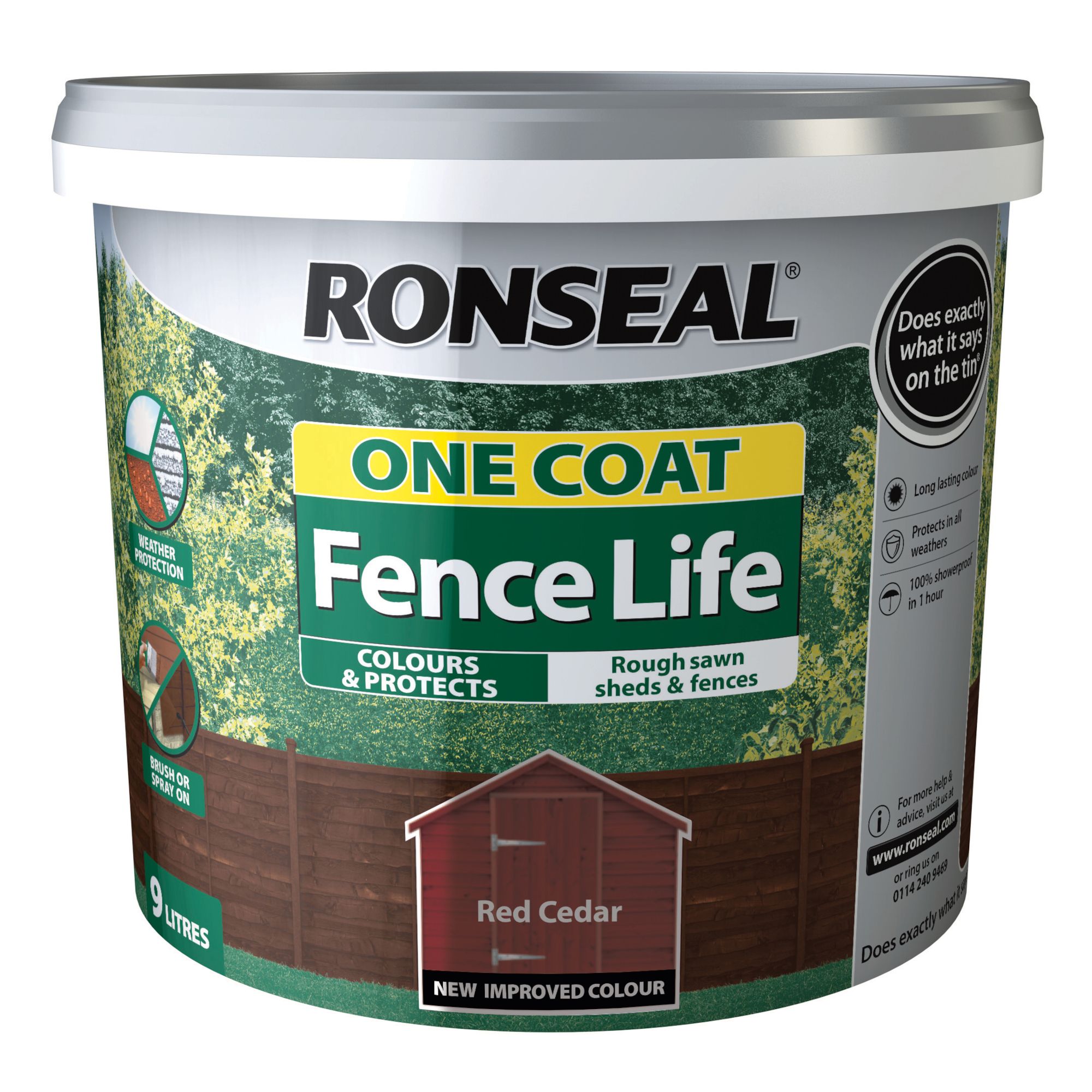 Ronseal One Coat Fence Life Red cedar Matt Exterior Fence & shed Wood paint, 9L Tub