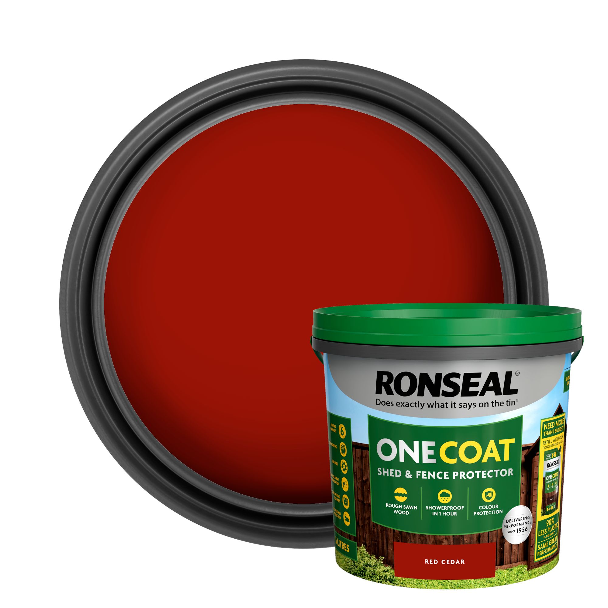 Ronseal One Coat Red Cedar Matt Exterior Shed & fence Protector Wood paint, 5L Tub
