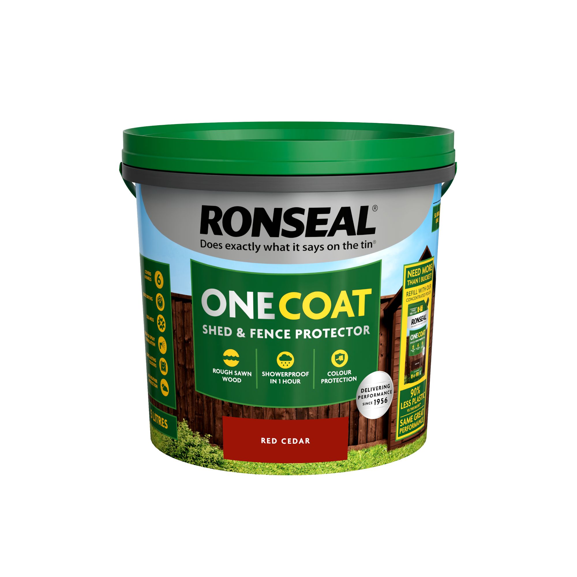 Ronseal One Coat Red Cedar Matt Exterior Shed & fence Protector Wood paint, 5L Tub