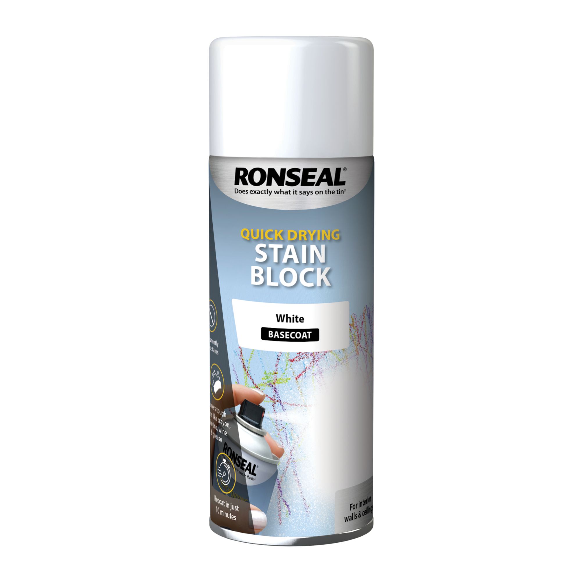 Ronseal Stain Block White Matt Wall & ceiling Protector Spray paint, 400ml