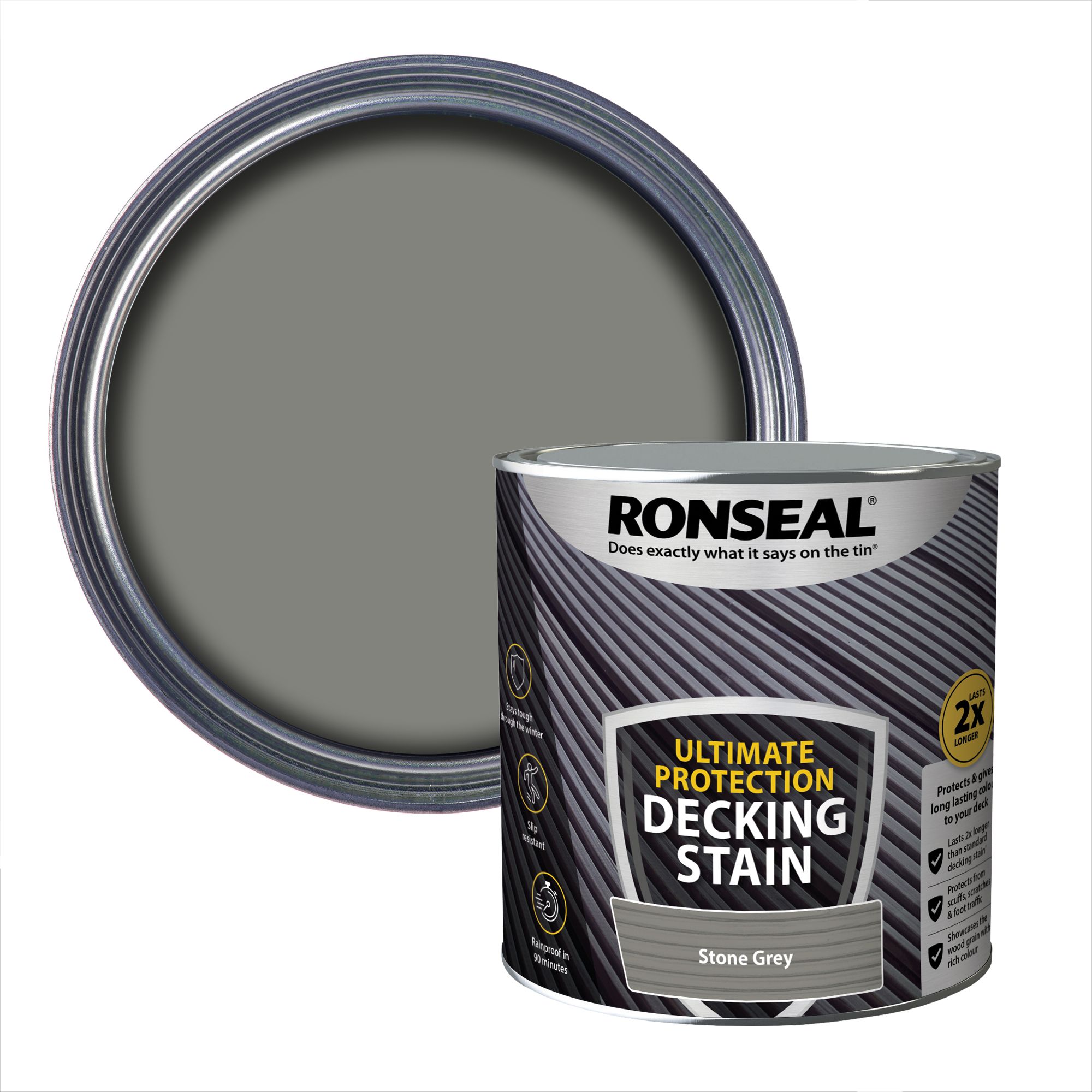 Ronseal Ultimate protection Stone grey Matt Decking Wood stain, 2.5L