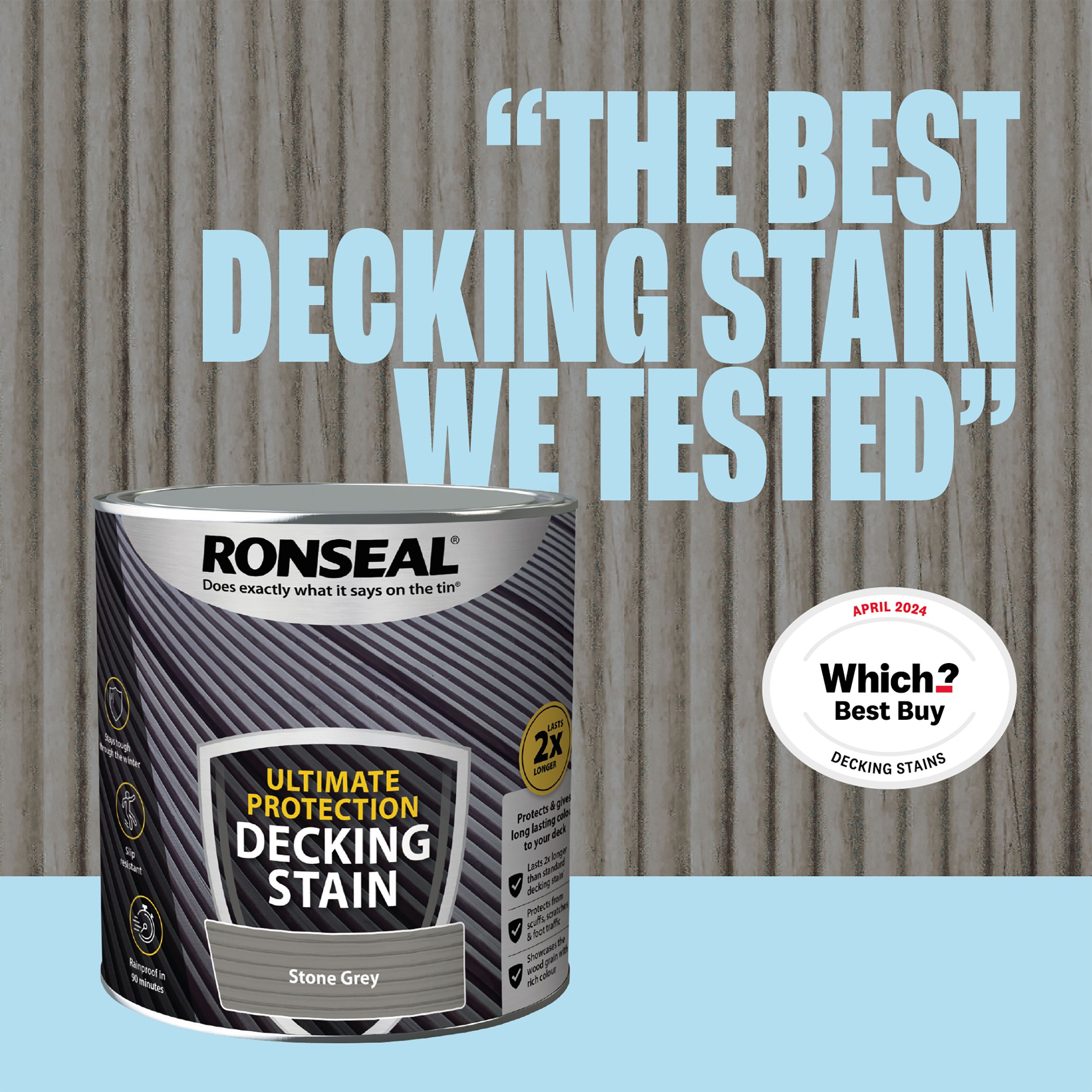 Ronseal Ultimate protection Stone grey Matt Decking Wood stain, 2.5L