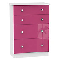 Rosa High gloss pink & white 4 Drawer Chest of drawers (H)1080mm (W)770mm (D)410mm
