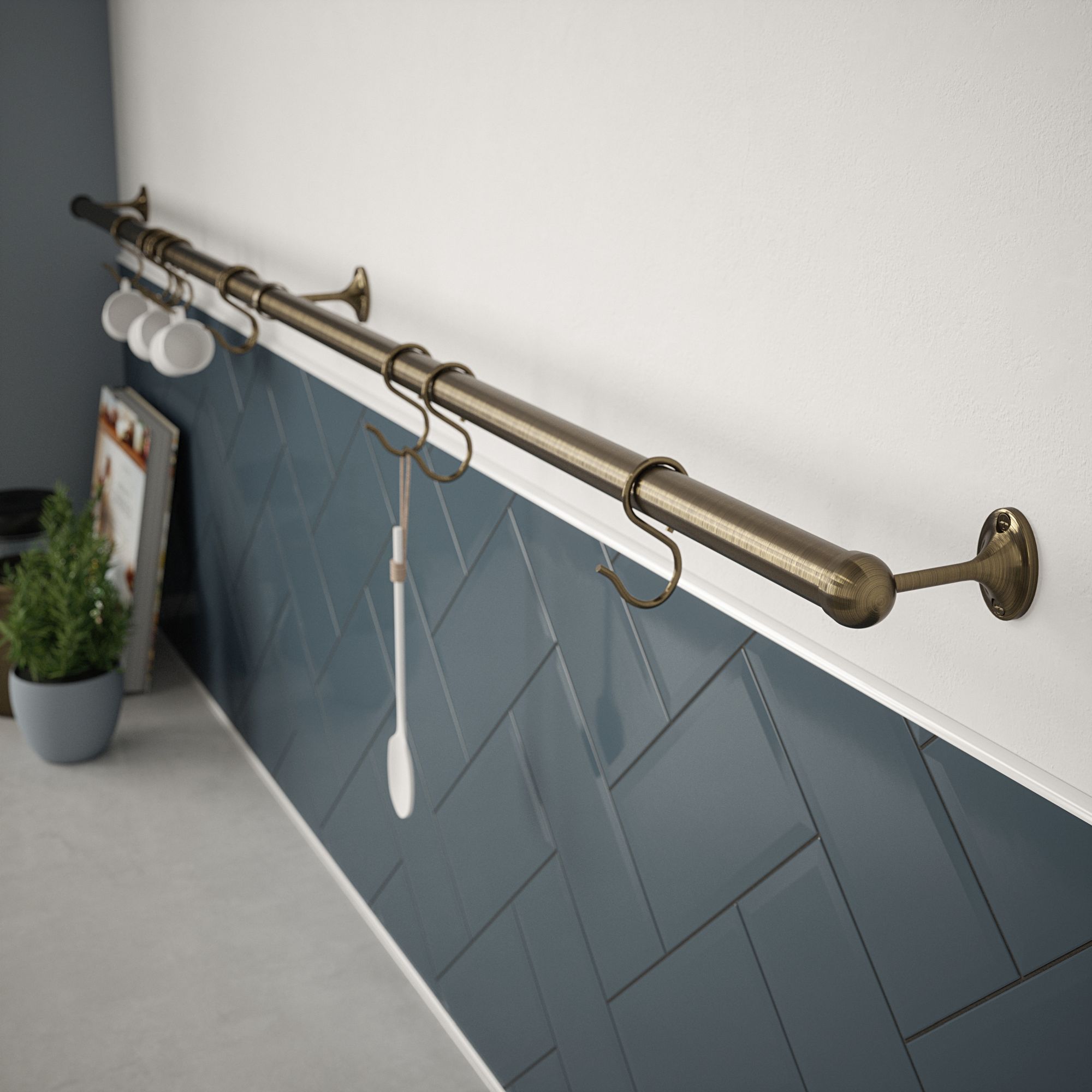 Rothley Antique brass effect Zinc alloy Rail end bracket (Dia)25mm