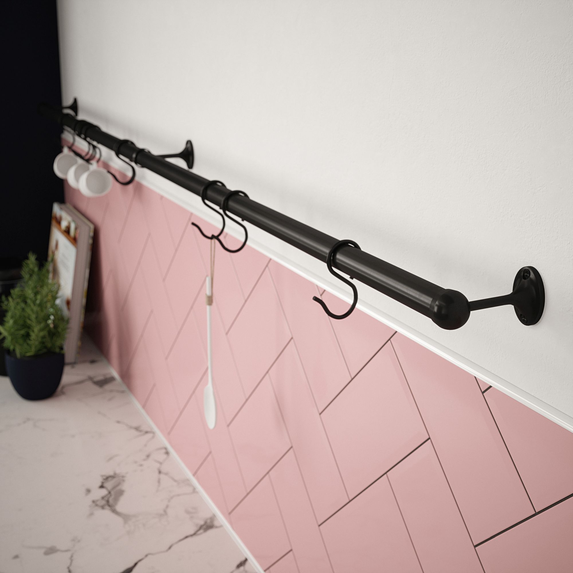 Rothley Matt Black Zinc alloy Rail end bracket (Dia)25mm