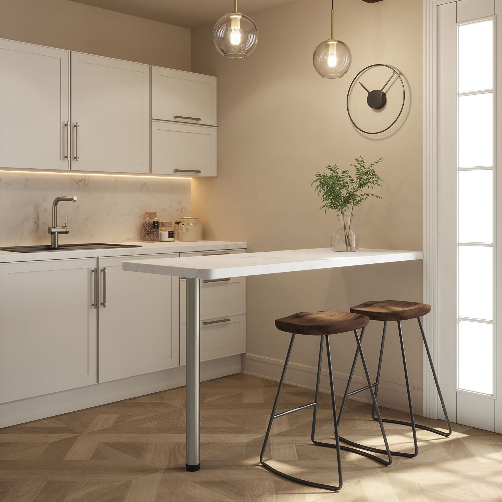 Rothley Polished Gloss Stainless steel effect Straight Worktop support leg (H)900mm