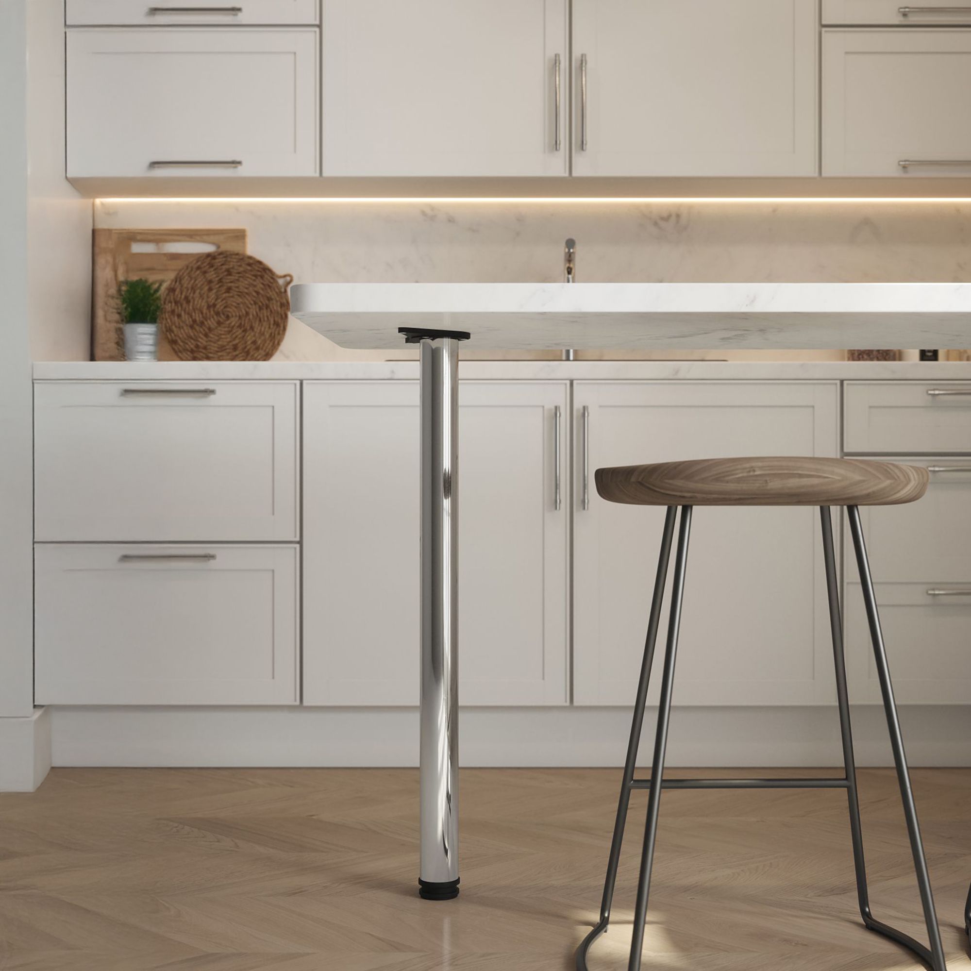 Rothley Polished Gloss Stainless steel effect Straight Worktop support leg (H)900mm