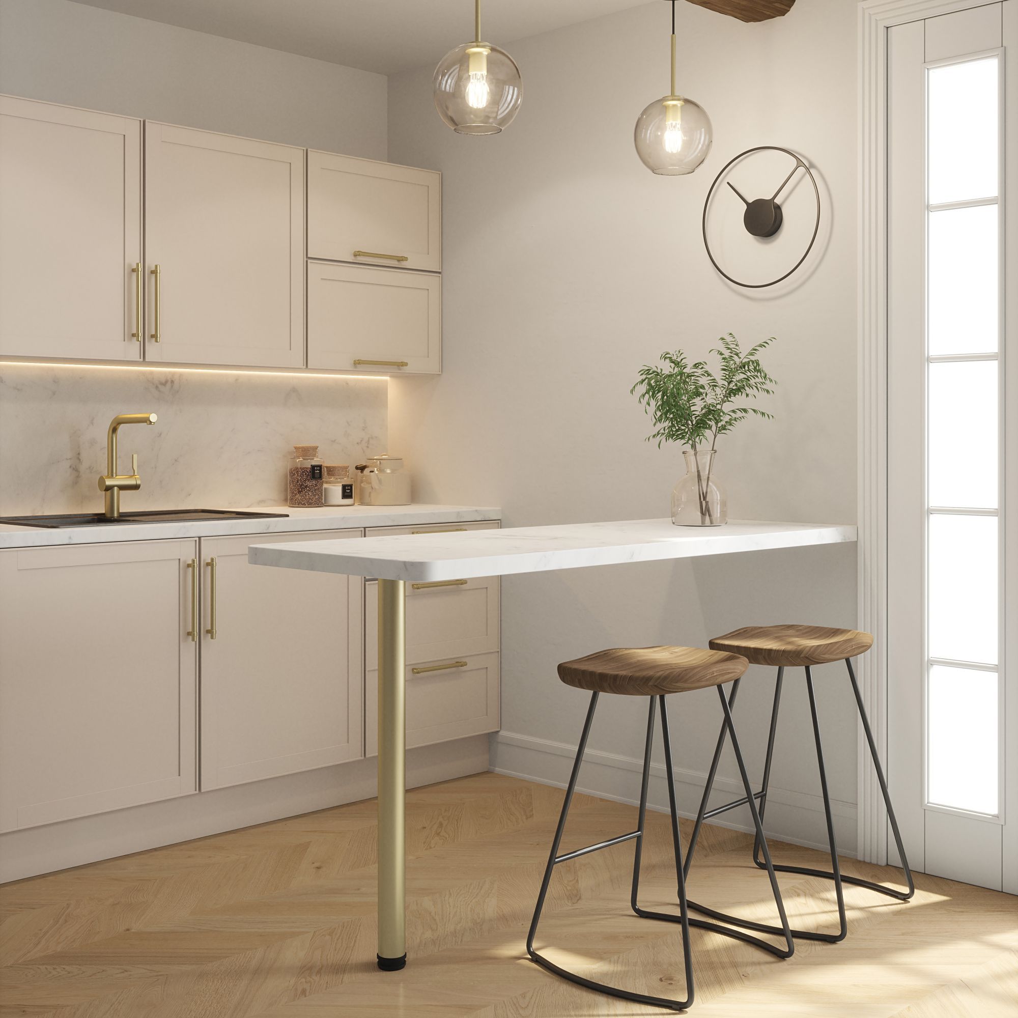 Rothley Satin Brass Straight Worktop support leg (Dia)60mm (H)900mm