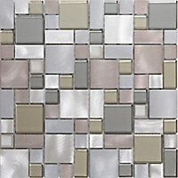 Rovigo Grey Aluminium & glass Mosaic tile, (L)304mm (W)292mm
