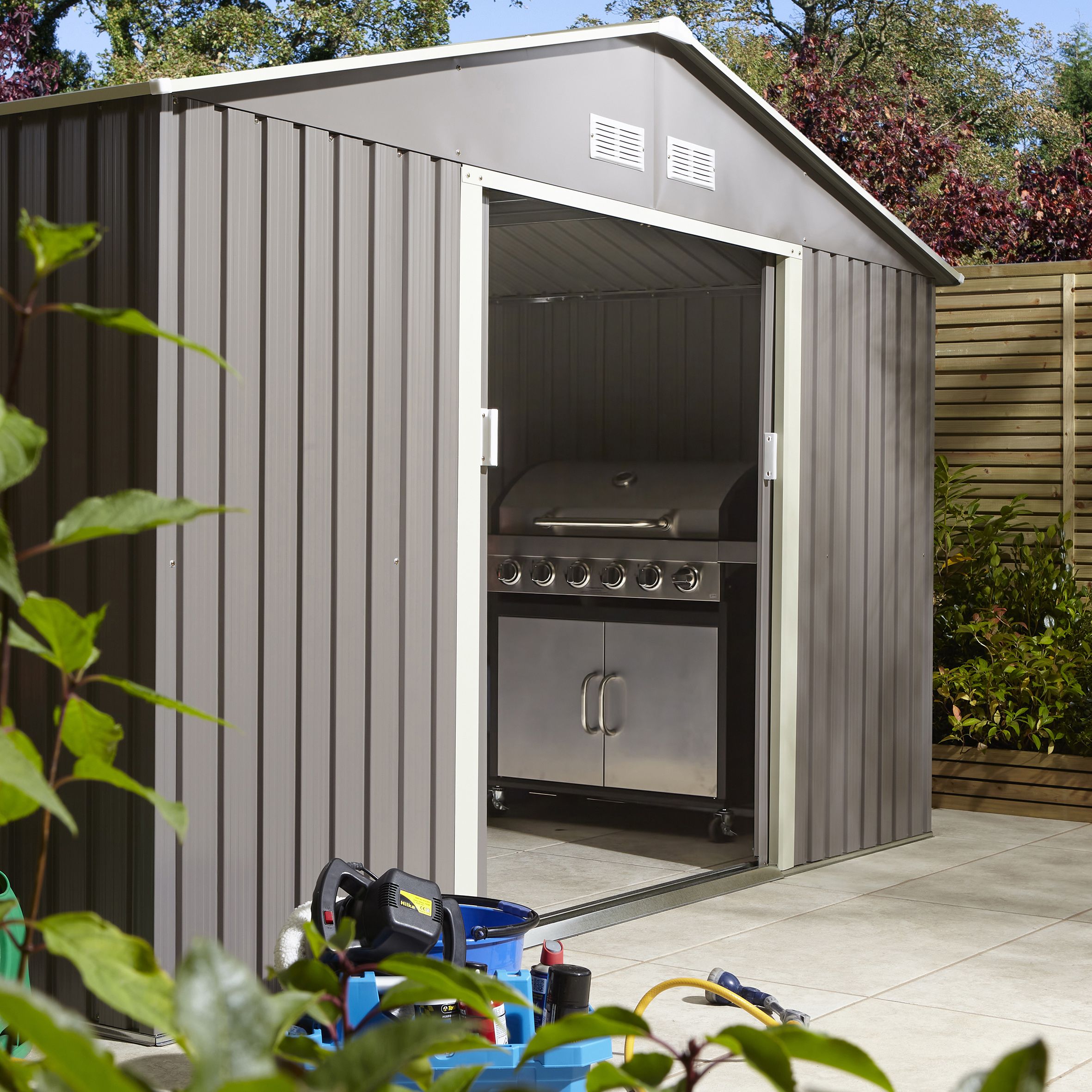 Rowlinson Trentvale 10x8 ft Apex Light grey Metal 2 door Shed