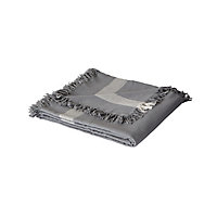 Rural Grey Fringed Striped Table cloth (L)1900mm (W)1400mm