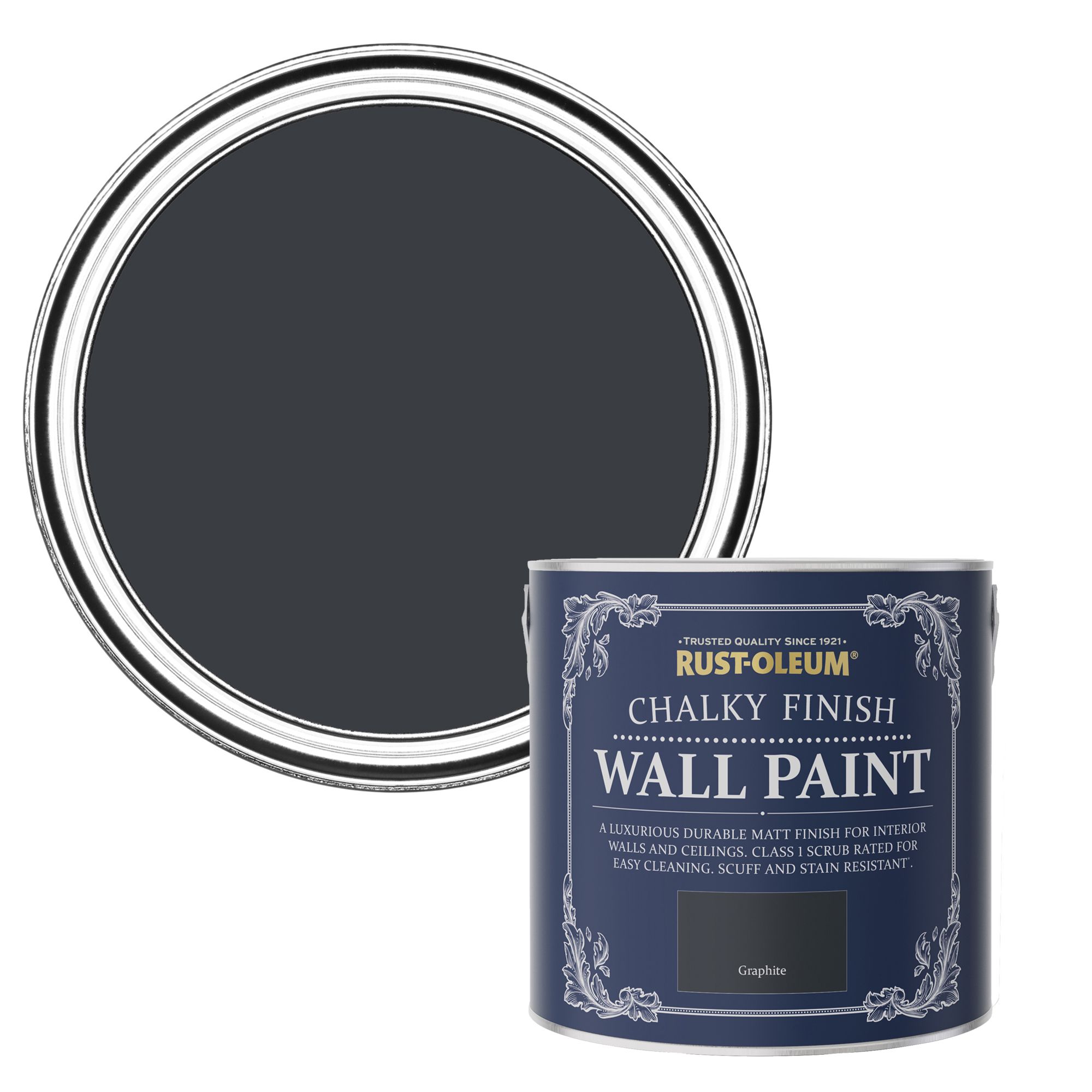 Rust-Oleum Chalky Finish Wall Graphite Flat matt Emulsion paint, 2.5L