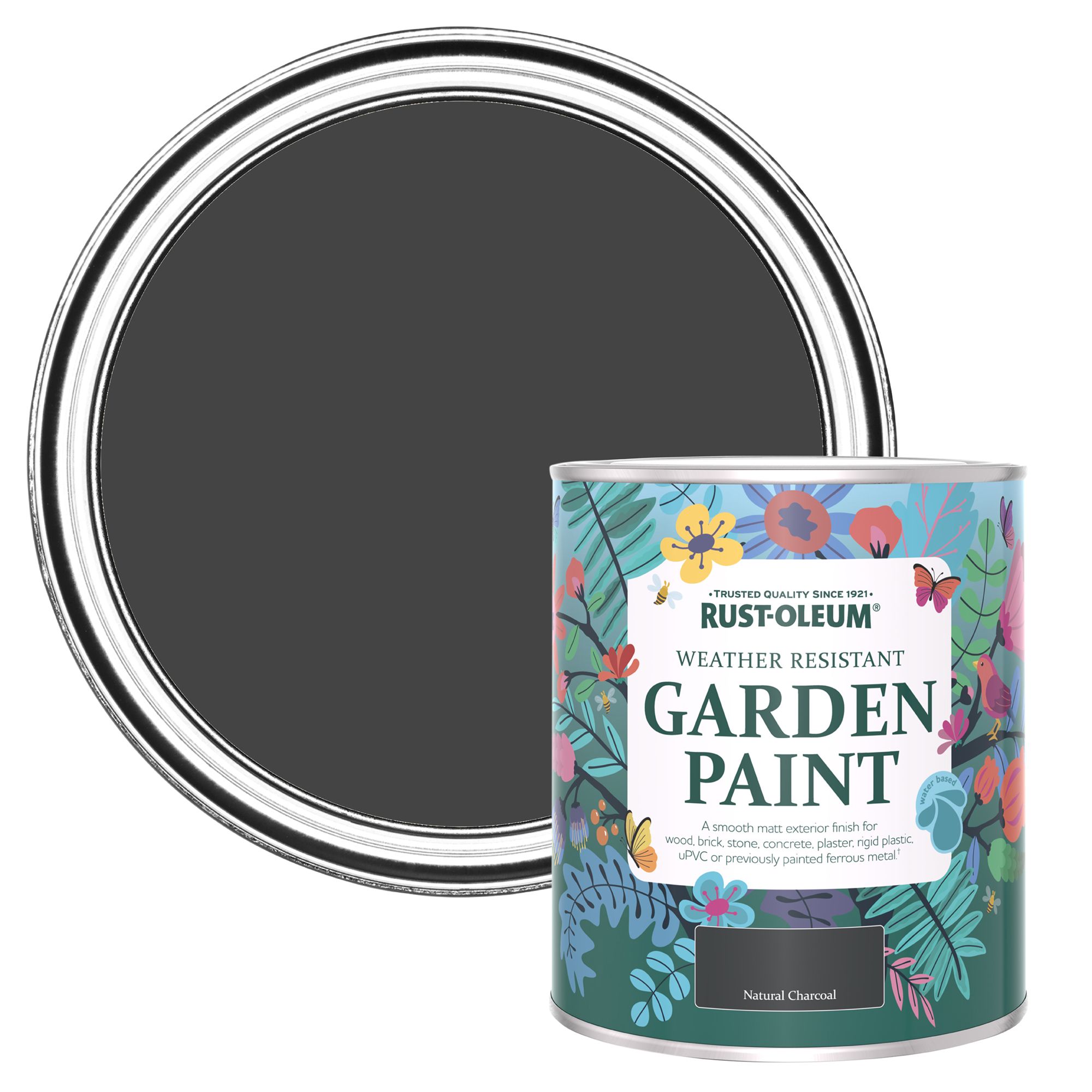 Rust-Oleum Garden Paint Natural Charcoal Matt Multi-surface Garden Paint, 750ml Tin