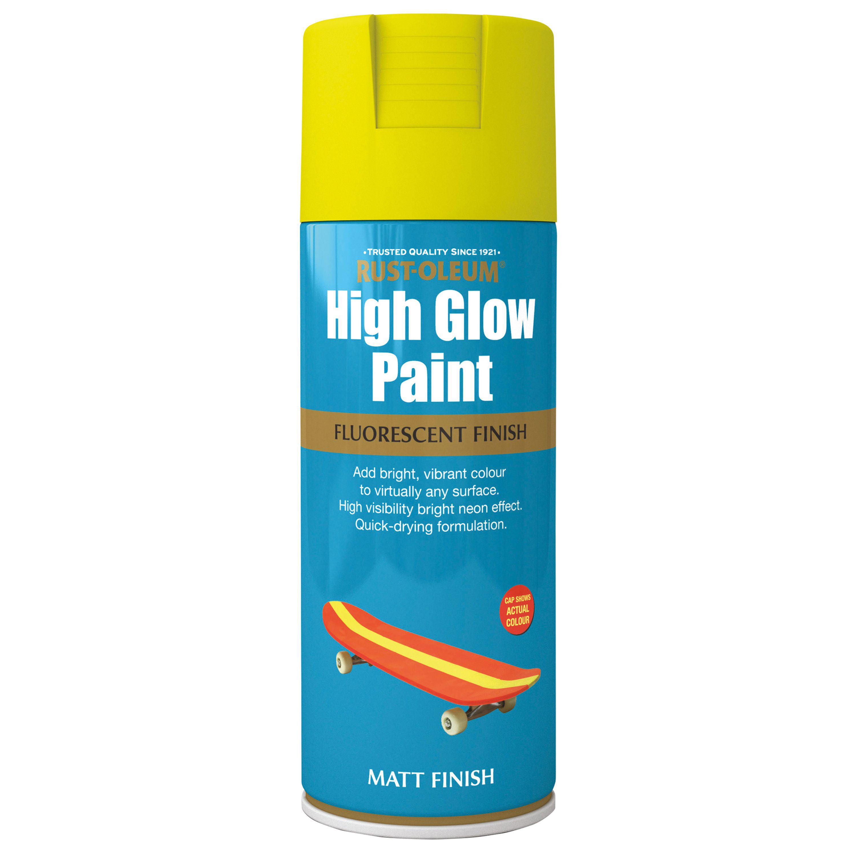 Rust-Oleum High glow Yellow Matt Fluorescent effect Multi-surface Spray paint, 400ml