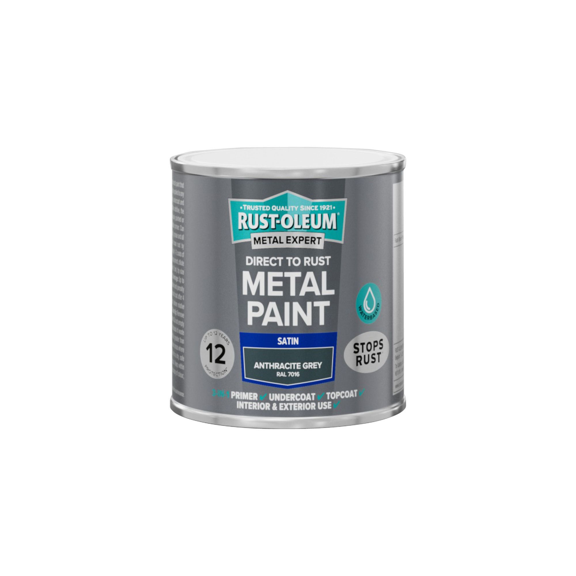 Rust-Oleum Metal Expert Anthracite Satin Topcoat Paint, 250ml Tin