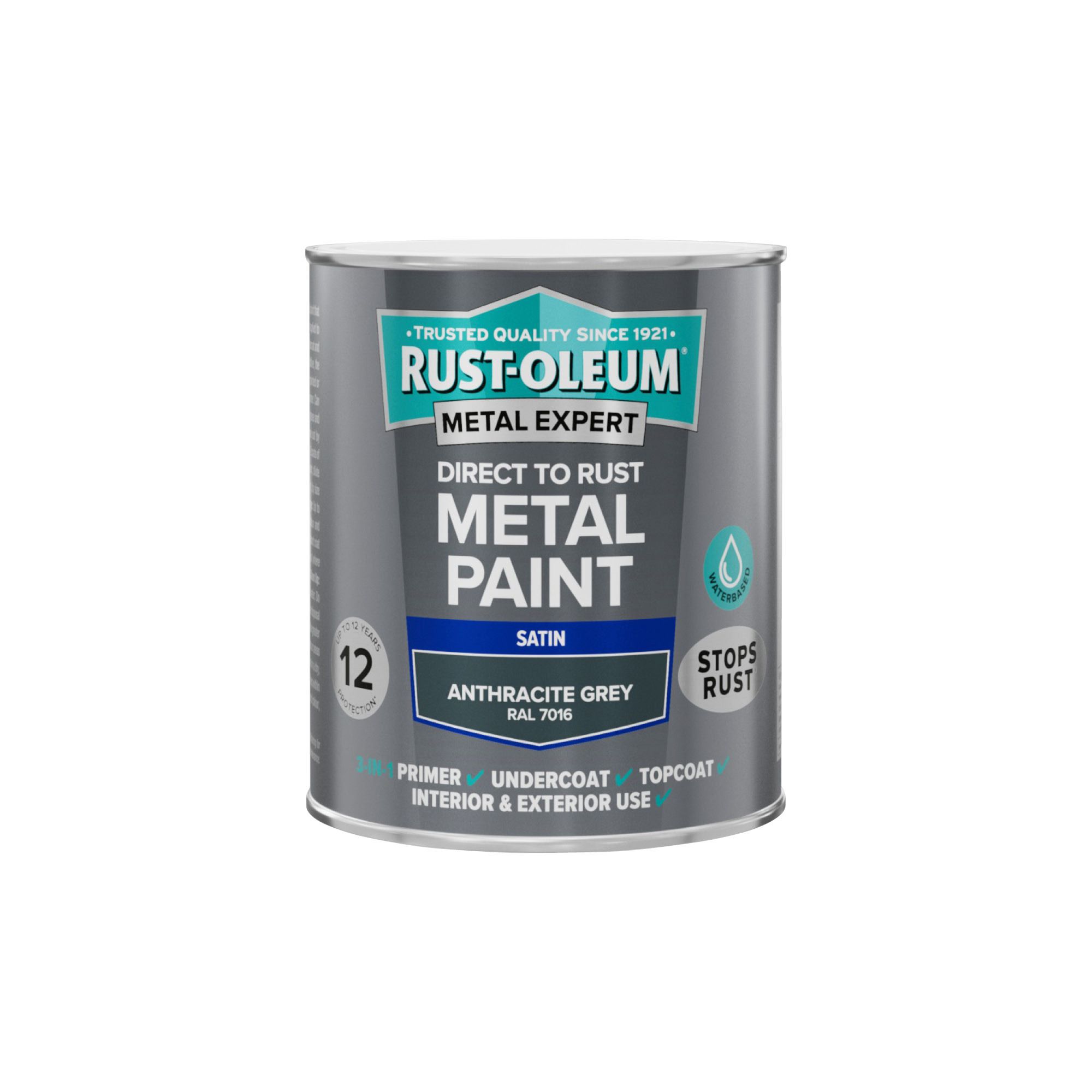 Rust-Oleum Metal Expert Anthracite Satin Topcoat Paint, 750ml Tin