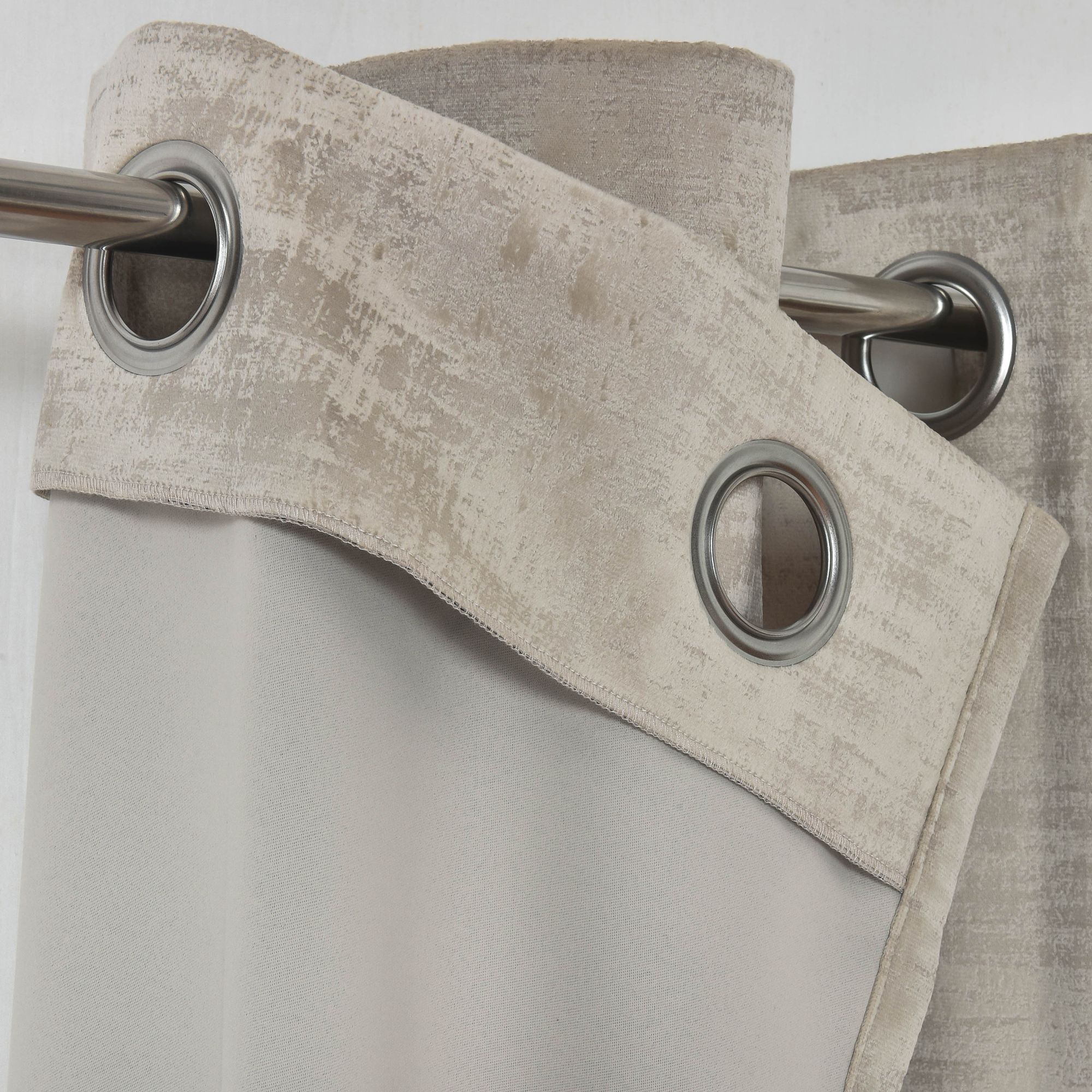 Ruvor Beige Plain woven Lined Eyelet Curtain (W)117cm (L)137cm, Pair